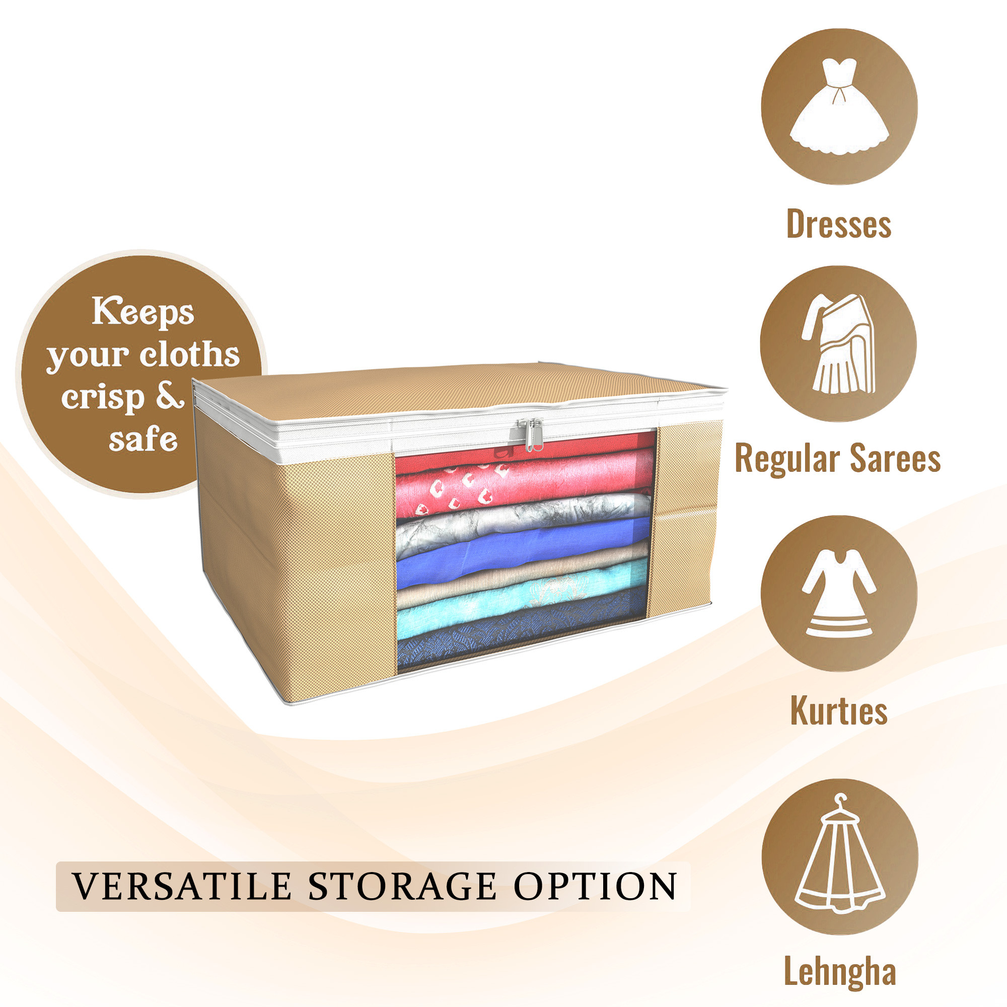 Kuber Industries  Saree Covers  Non-Woven Saree Bags  Clothes Bag for Women  Foldable Storage Bag for Almirah  Wardrobe White Piping Sari Cover Bags  Brown