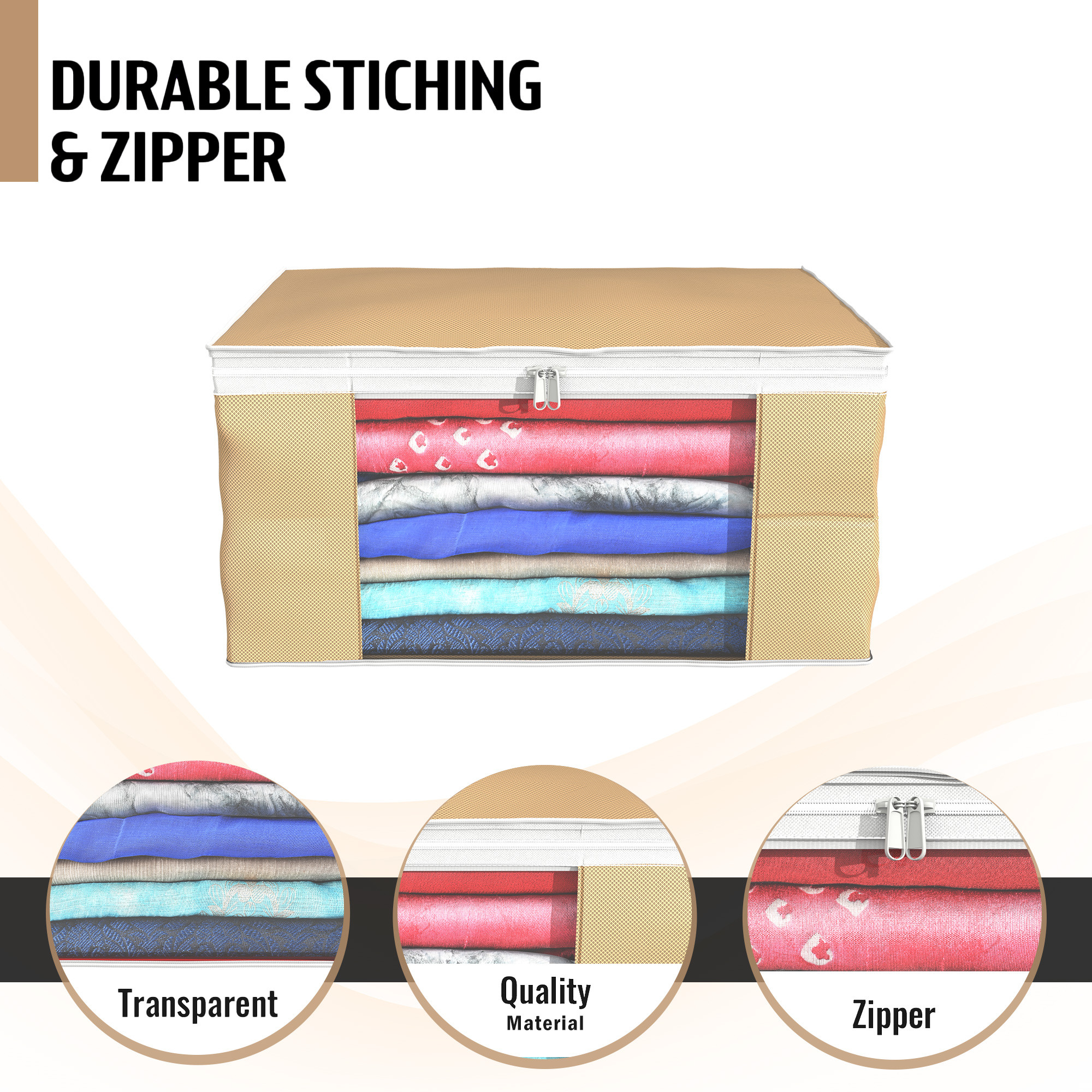 Kuber Industries  Saree Covers  Non-Woven Saree Bags  Clothes Bag for Women  Foldable Storage Bag for Almirah  Wardrobe White Piping Sari Cover Bags  Brown