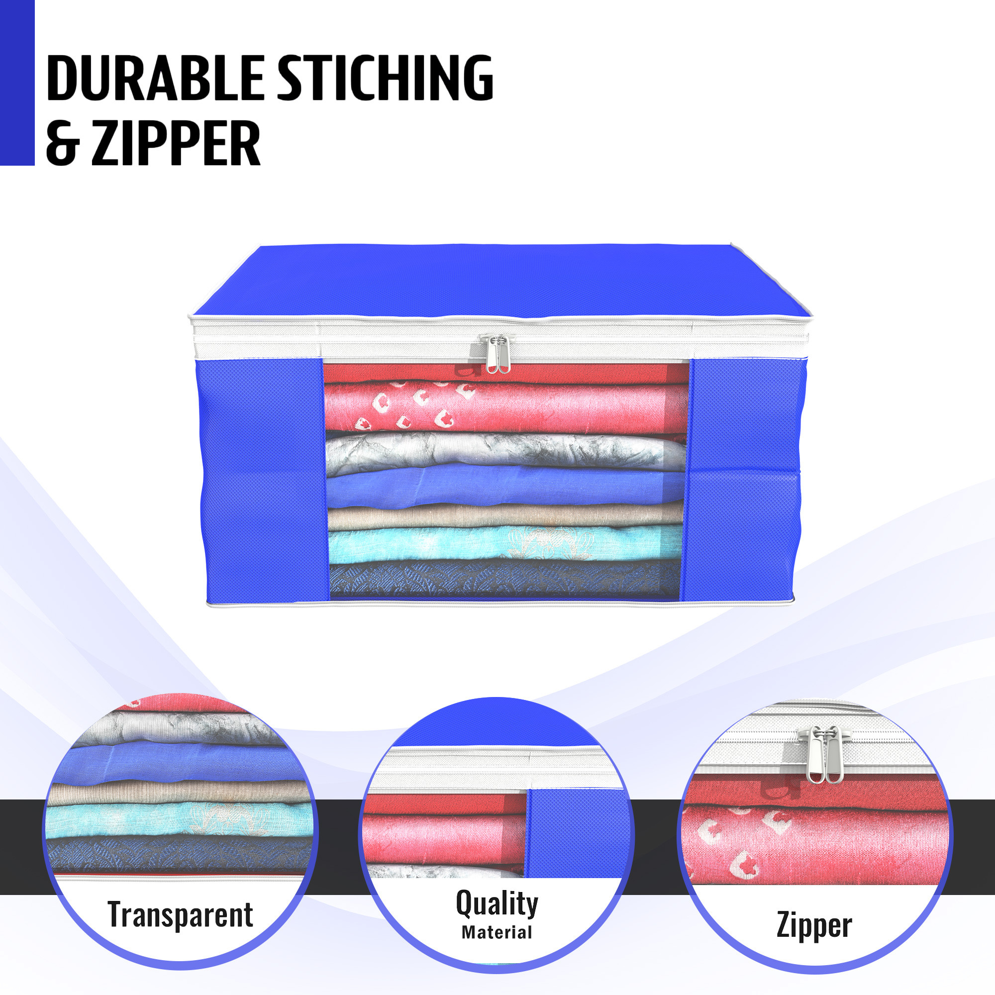 Kuber Industries  Saree Covers  Non-Woven Saree Bags  Clothes Bag for Women  Foldable Storage Bag for Almirah  Wardrobe White Piping Sari Cover Bags  Blue