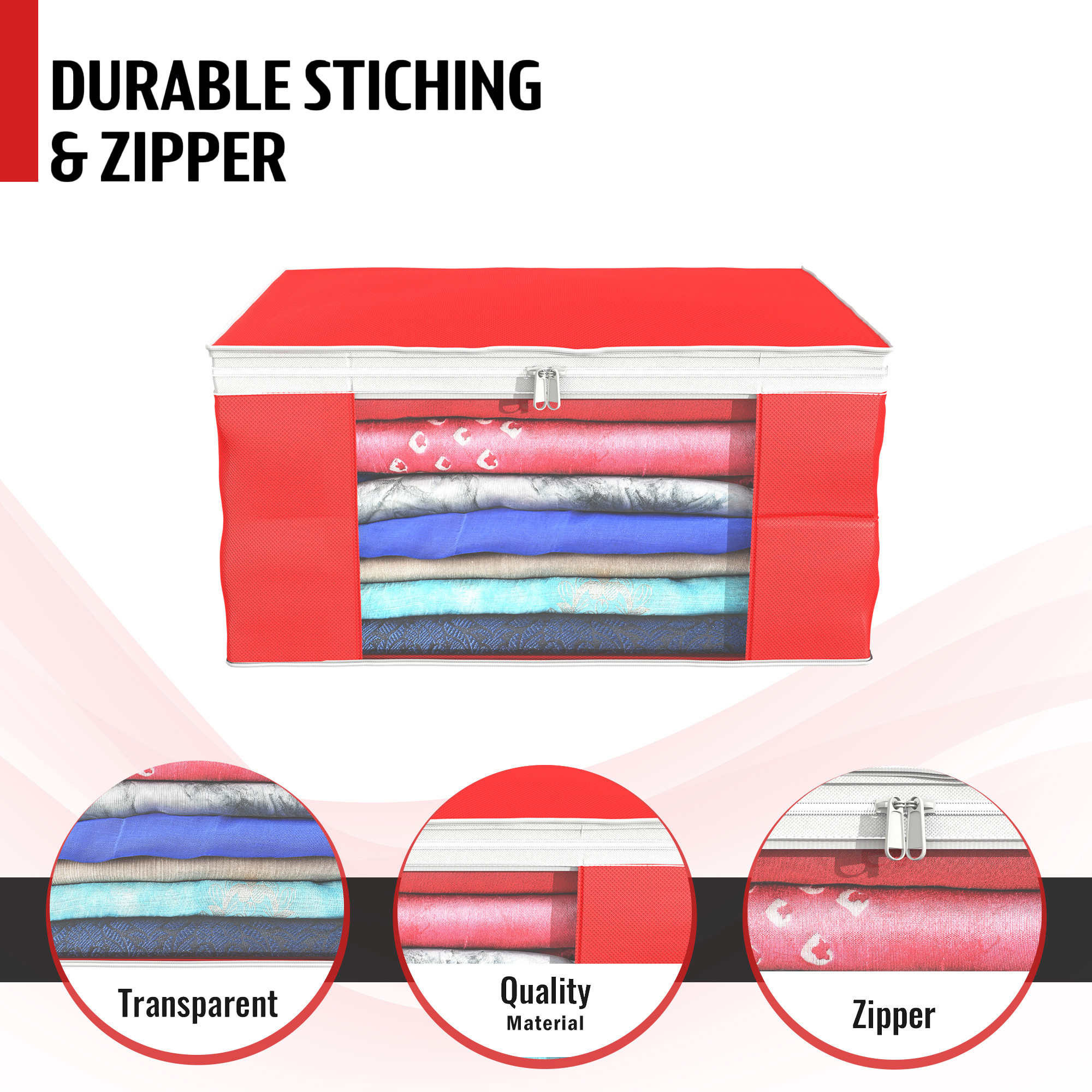 Kuber Industries  Saree Covers  Non-Woven Saree Bags  Clothes Bag for Women  Foldable Storage Bag for Almirah  Wardrobe White Piping Sari Cover Bags  Red