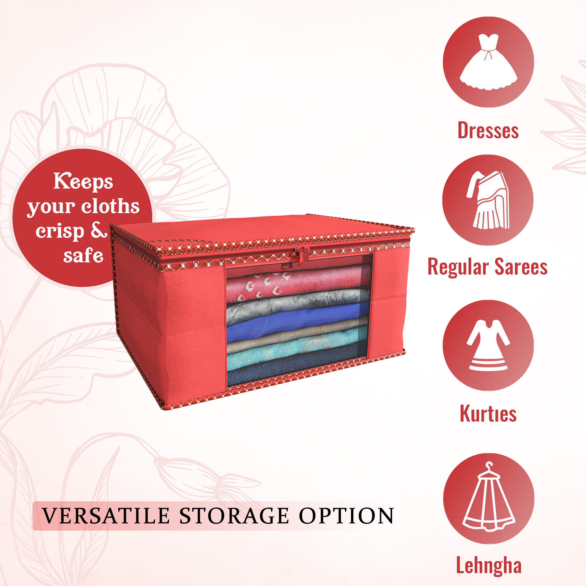 Kuber Industries  Saree Covers  Non-Woven Saree Bags  Clothes Bag for Women  Foldable Storage Bag for Almirah  Wardrobe Hathkadi Piping Sari Cover Bags  Red