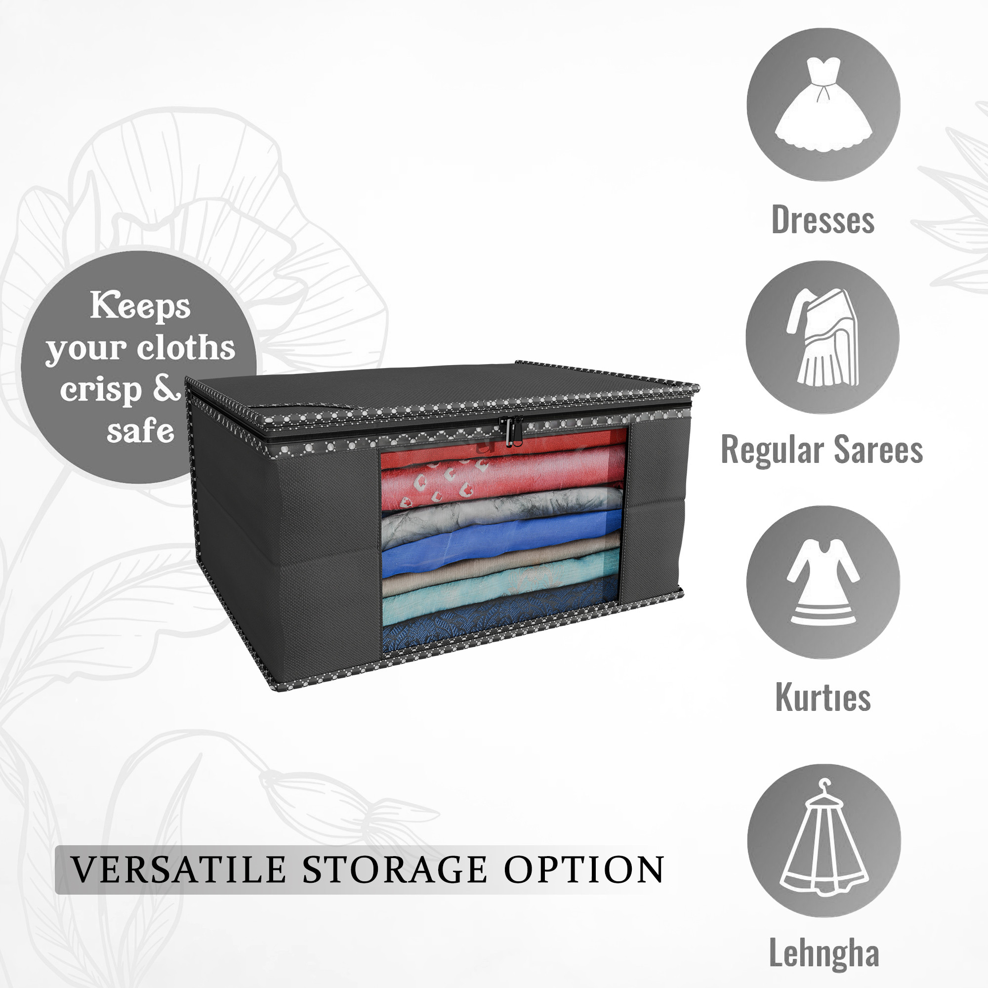 Kuber Industries  Saree Covers  Non-Woven Saree Bags  Clothes Bag for Women  Foldable Storage Bag for Almirah  Wardrobe Hathkadi Piping Sari Cover Bags  Black