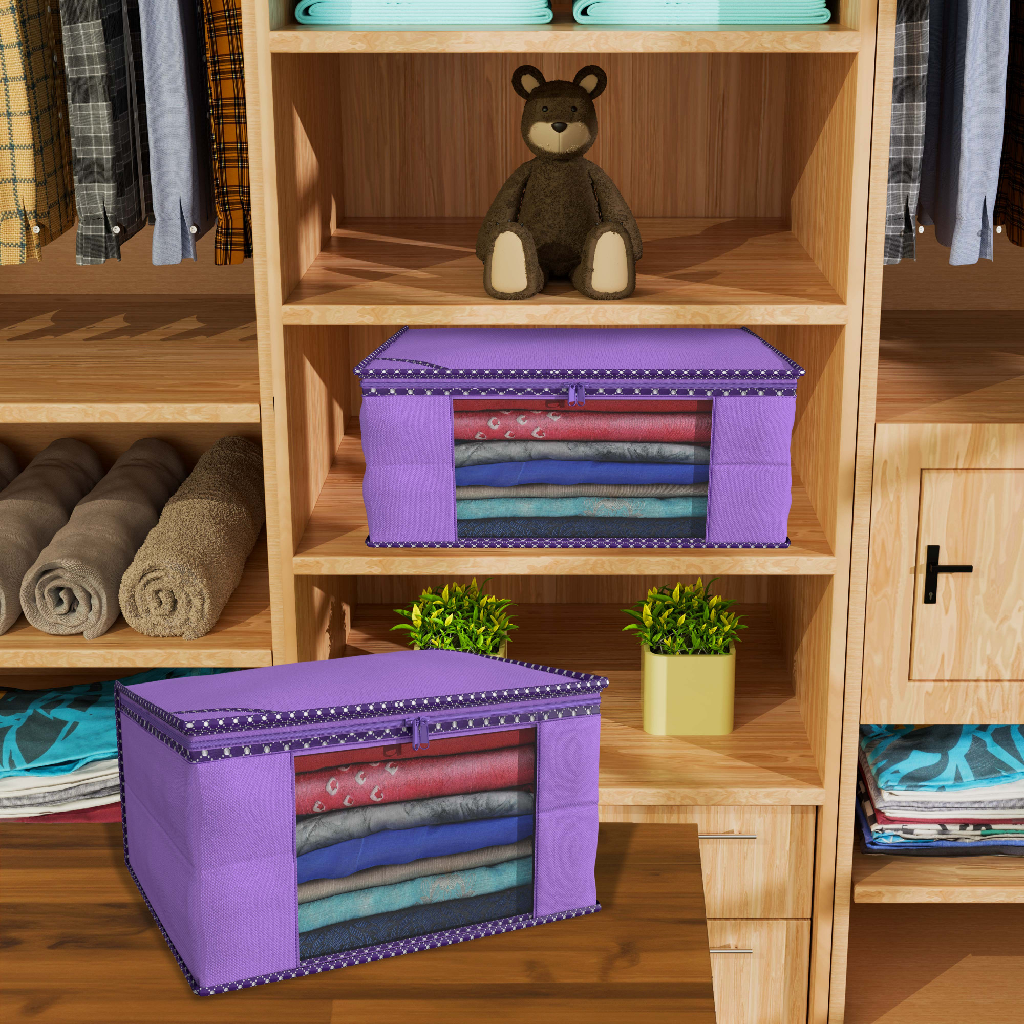 Kuber Industries  Saree Covers  Non-Woven Saree Bags  Clothes Bag for Women  Foldable Storage Bag for Almirah  Wardrobe Hathkadi Piping Sari Cover Bags  Purple