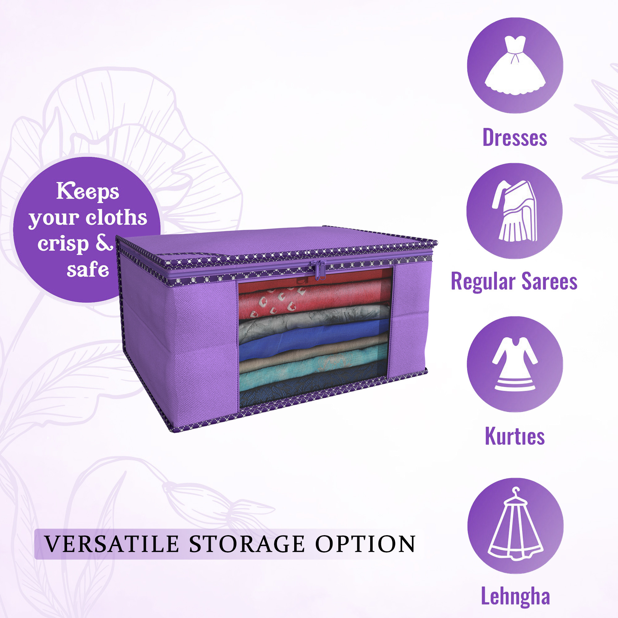 Kuber Industries  Saree Covers  Non-Woven Saree Bags  Clothes Bag for Women  Foldable Storage Bag for Almirah  Wardrobe Hathkadi Piping Sari Cover Bags  Purple