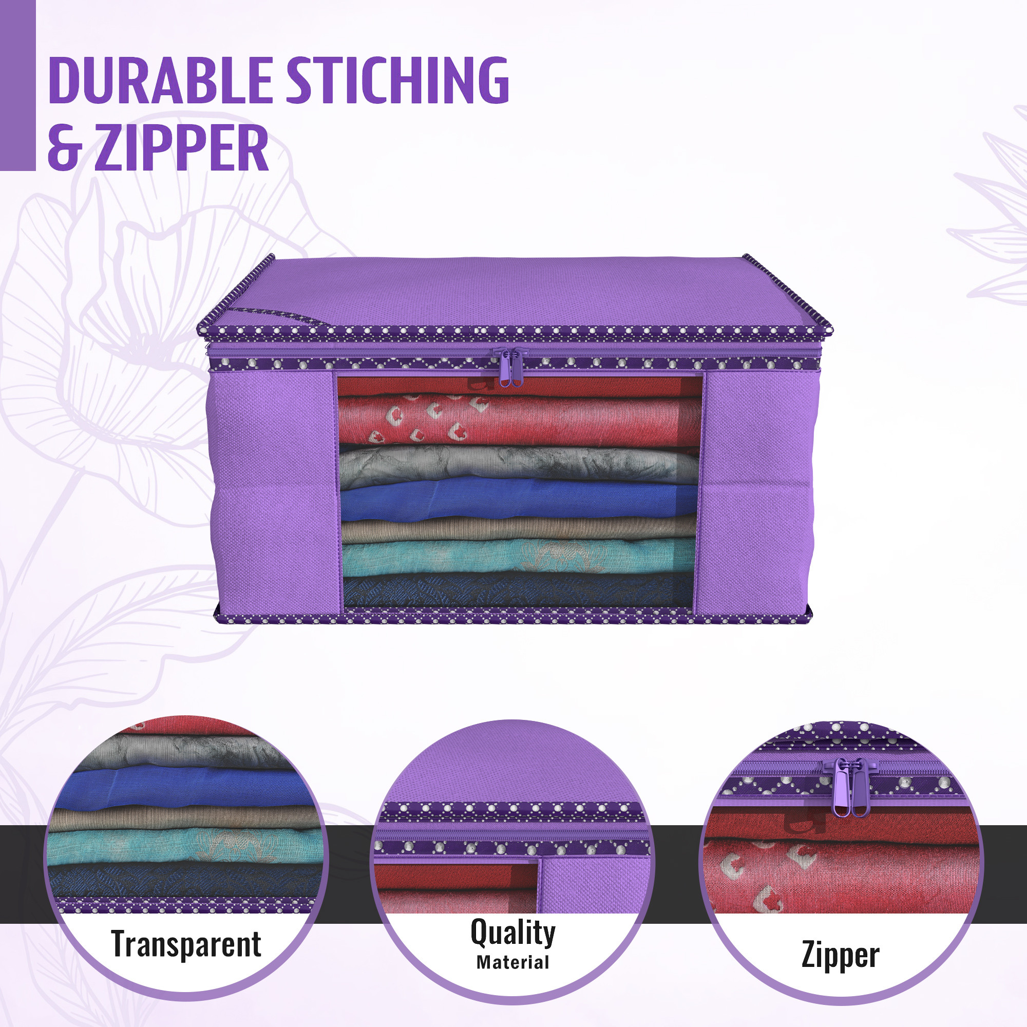 Kuber Industries  Saree Covers  Non-Woven Saree Bags  Clothes Bag for Women  Foldable Storage Bag for Almirah  Wardrobe Hathkadi Piping Sari Cover Bags  Purple