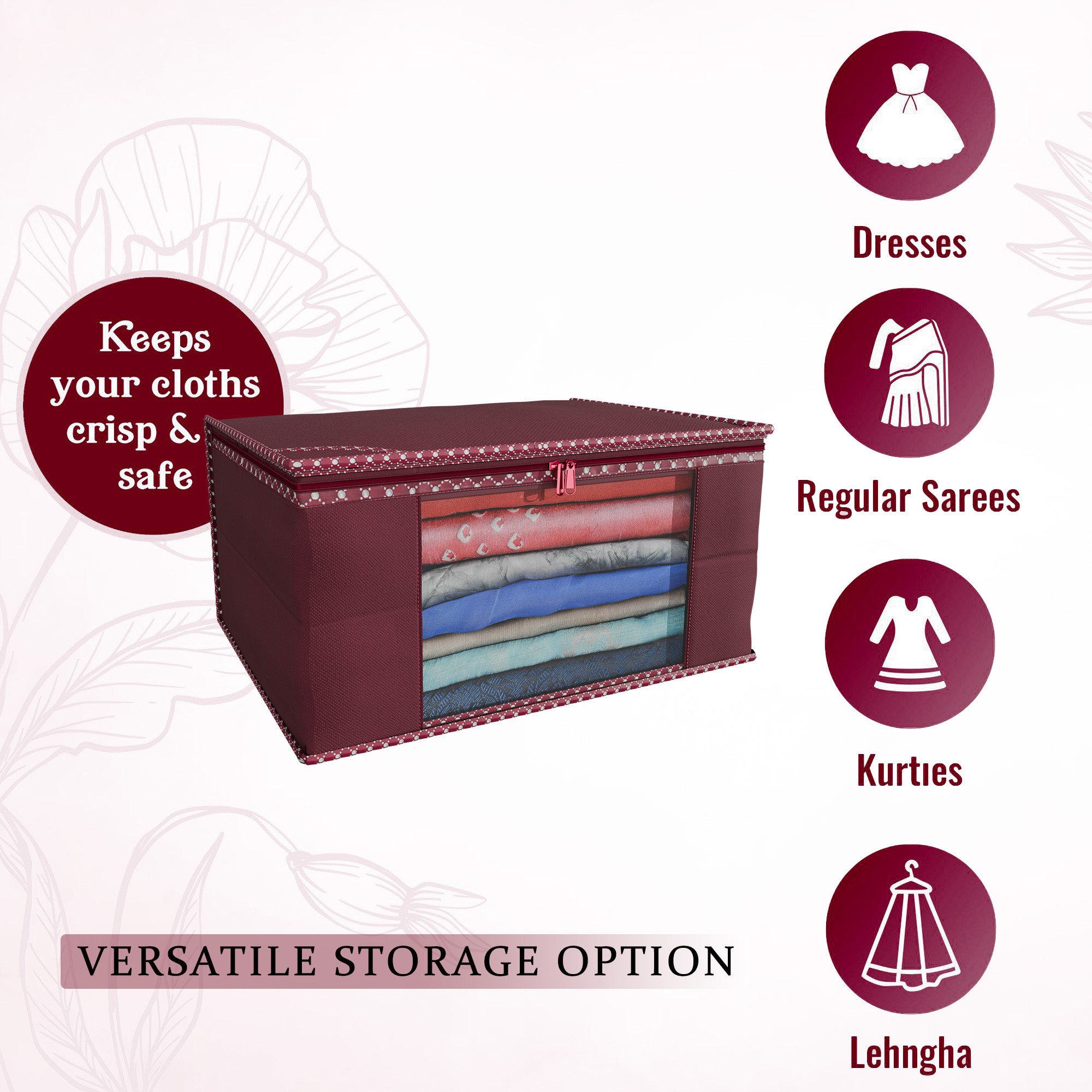 Kuber Industries  Saree Covers  Non-Woven Saree Bags  Clothes Bag for Women  Foldable Storage Bag for Almirah  Wardrobe Hathkadi Piping Sari Cover Bags  Maroon