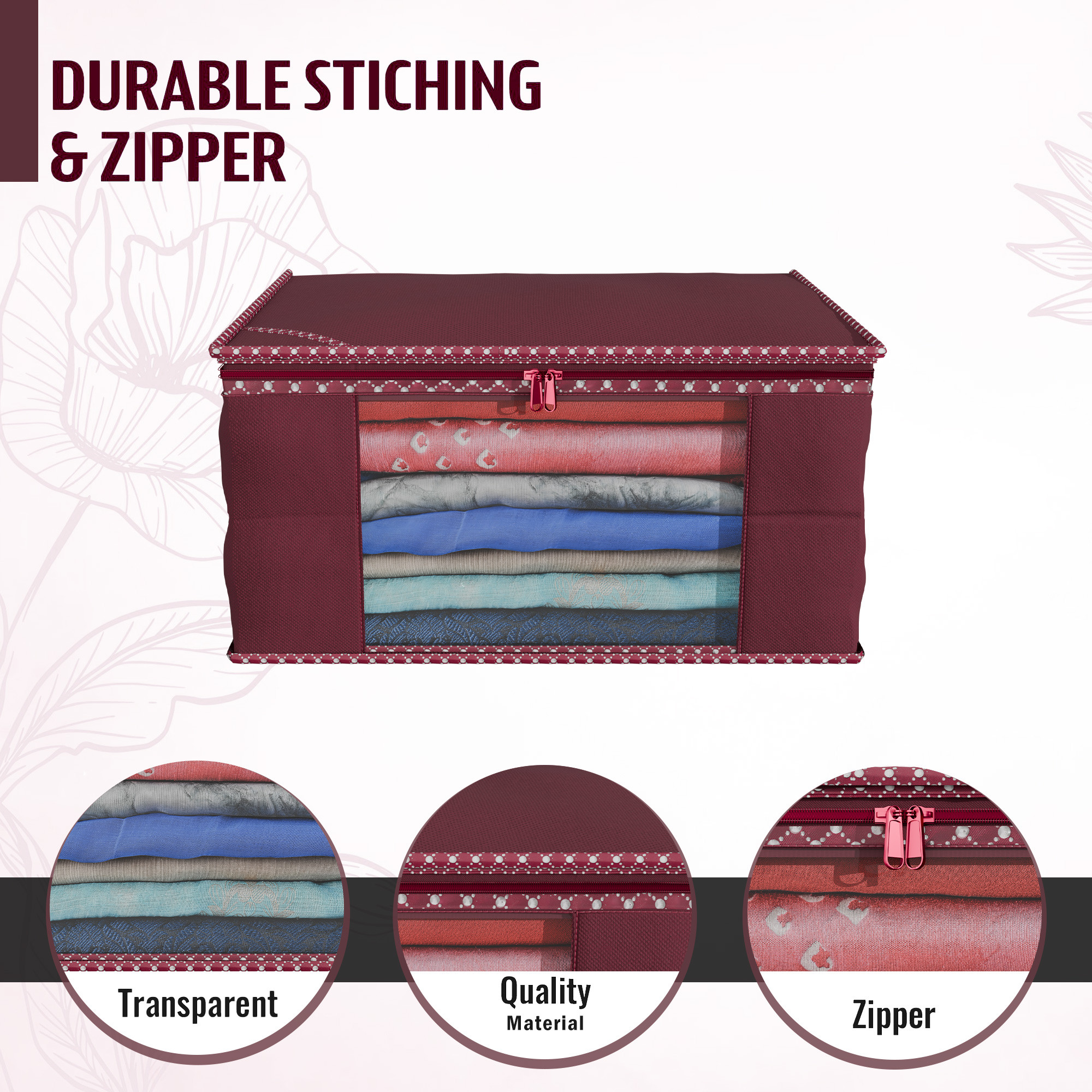 Kuber Industries  Saree Covers  Non-Woven Saree Bags  Clothes Bag for Women  Foldable Storage Bag for Almirah  Wardrobe Hathkadi Piping Sari Cover Bags  Maroon