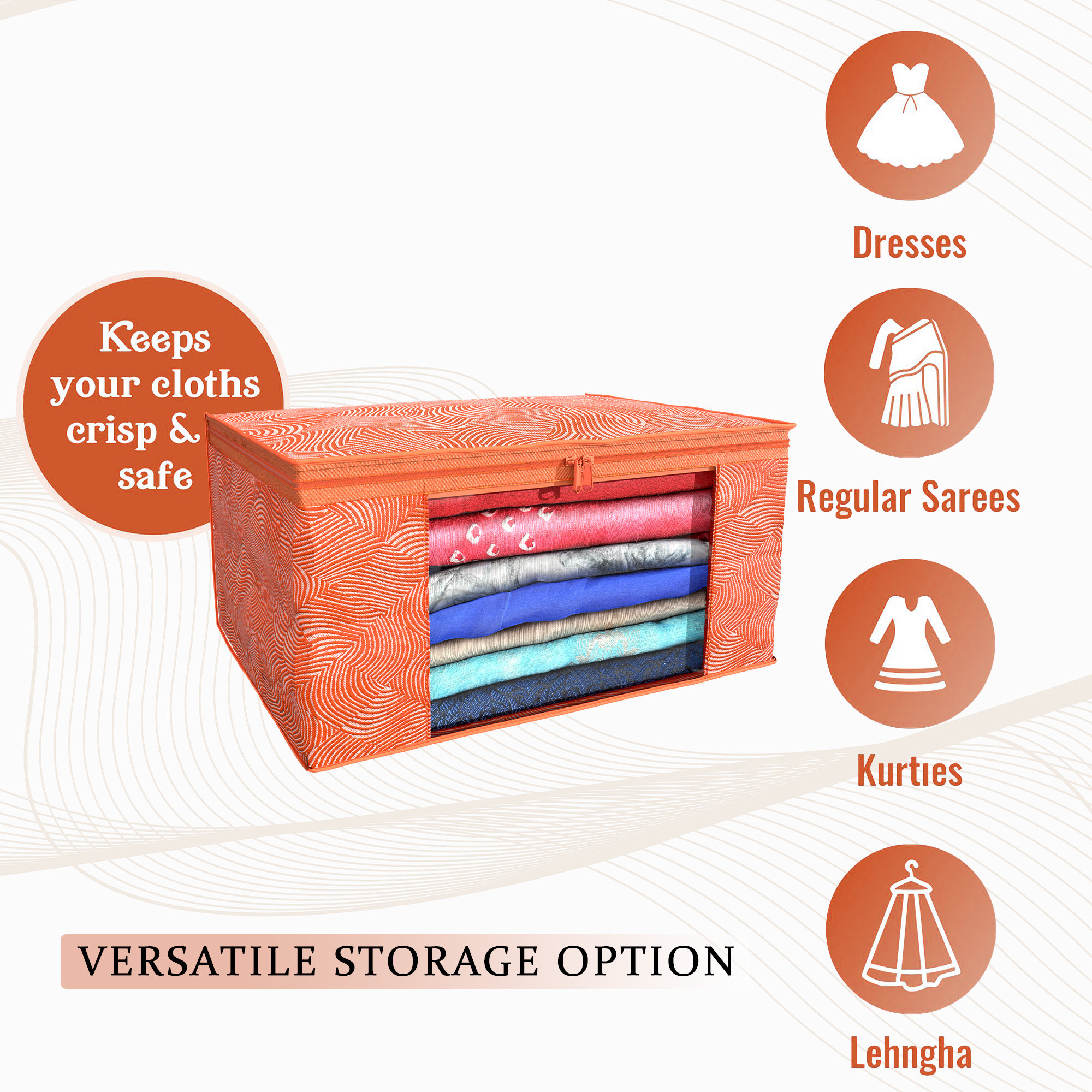 Kuber Industries  Saree Covers  Non-Woven Saree Bags  Clothes Bag for Women  Foldable Storage Bag for Almirah  Wardrobe Lahariya Print Sari Cover Bags  Orange