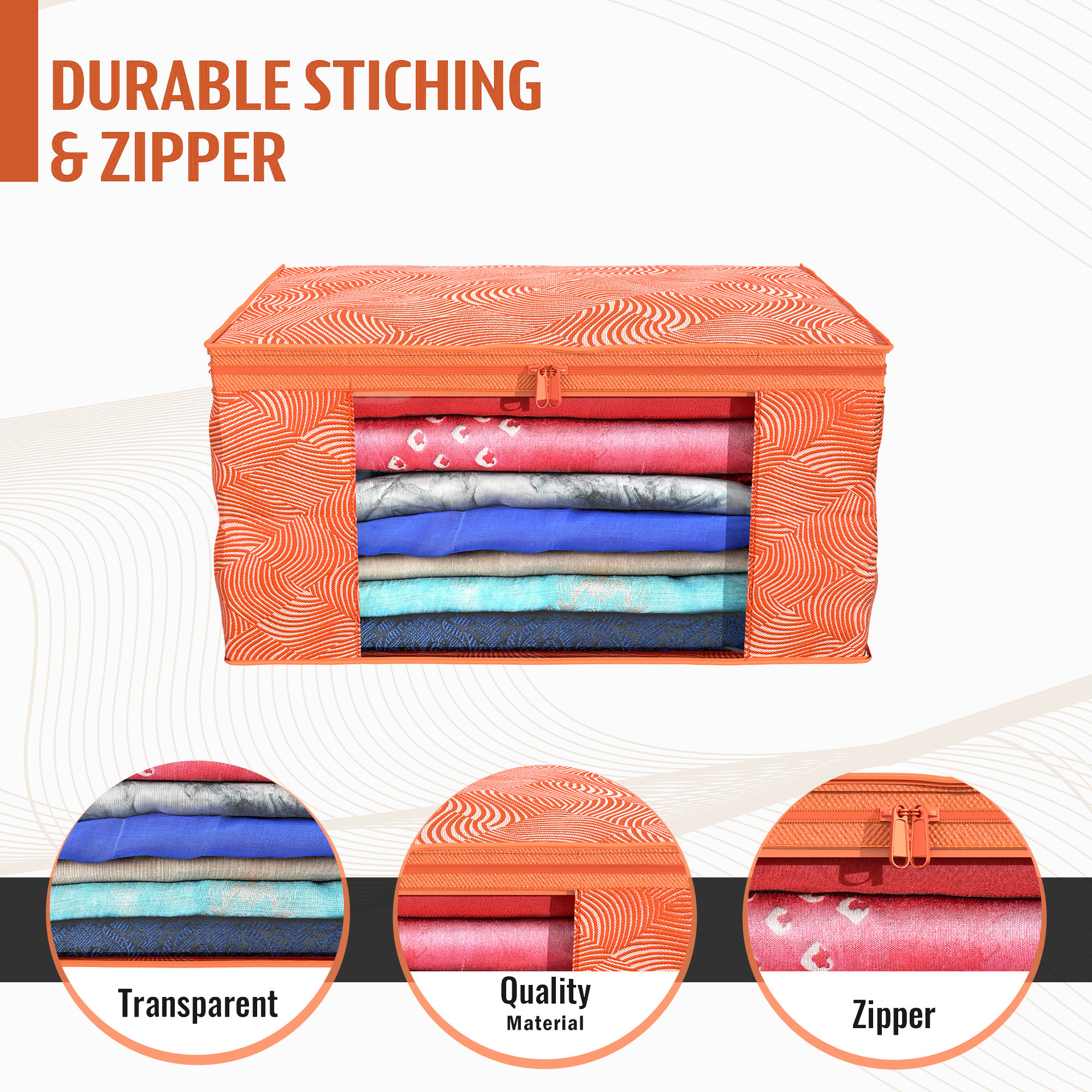 Kuber Industries  Saree Covers  Non-Woven Saree Bags  Clothes Bag for Women  Foldable Storage Bag for Almirah  Wardrobe Lahariya Print Sari Cover Bags  Orange