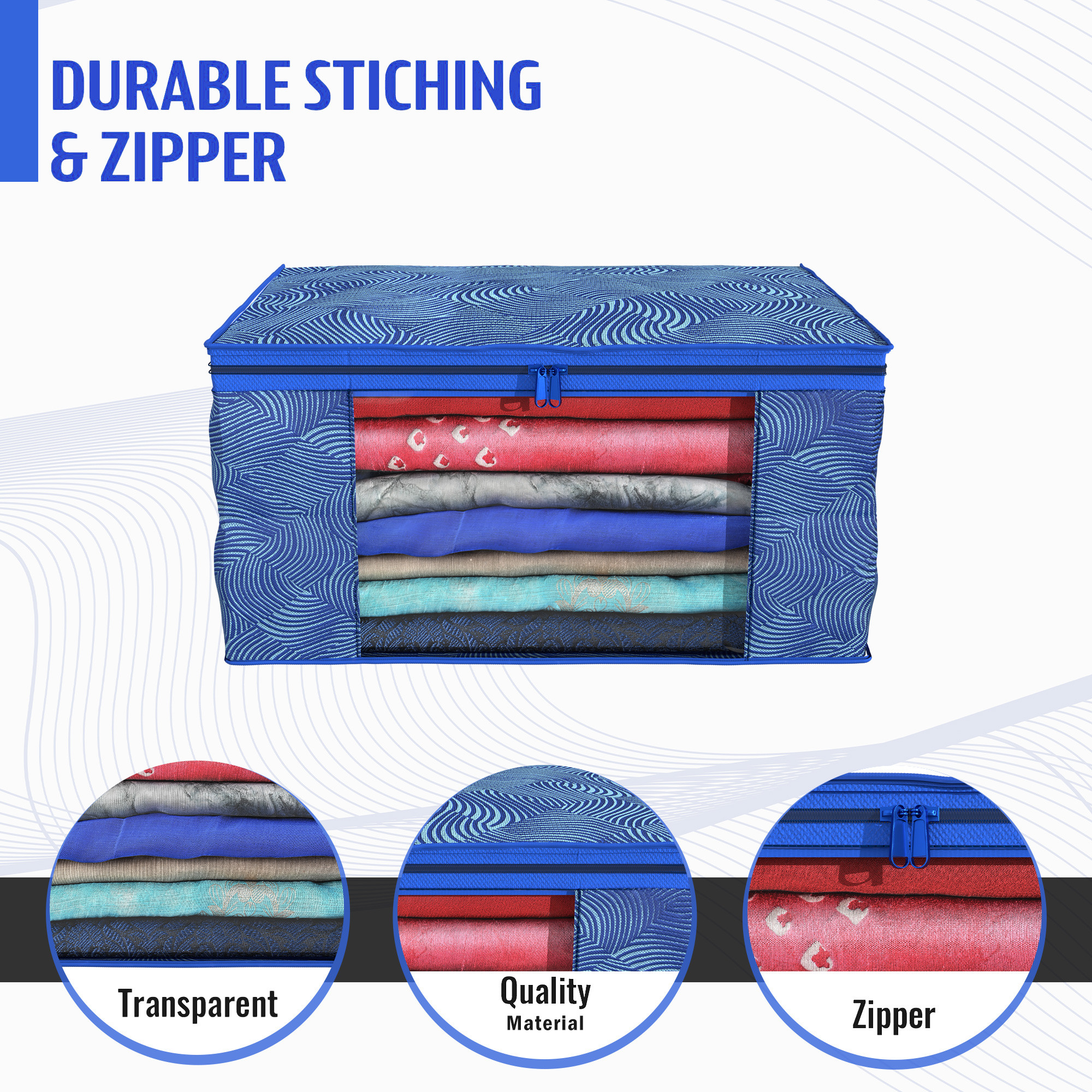 Kuber Industries  Saree Covers  Non-Woven Saree Bags  Clothes Bag for Women  Foldable Storage Bag for Almirah  Wardrobe Lahariya Print Sari Cover Bags  Blue
