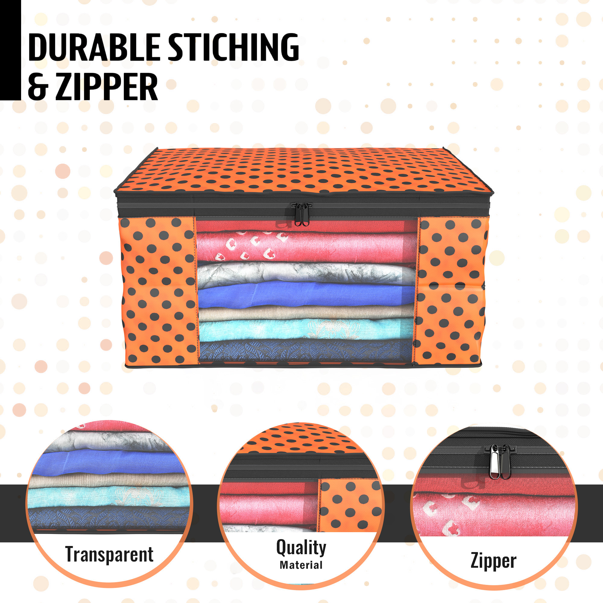 Kuber Industries  Saree Covers  Non-Woven Saree Bags  Clothes Bag for Women  Foldable Storage Bag for Almirah  Wardrobe Polka Dot Sari Cover Bags  Orange