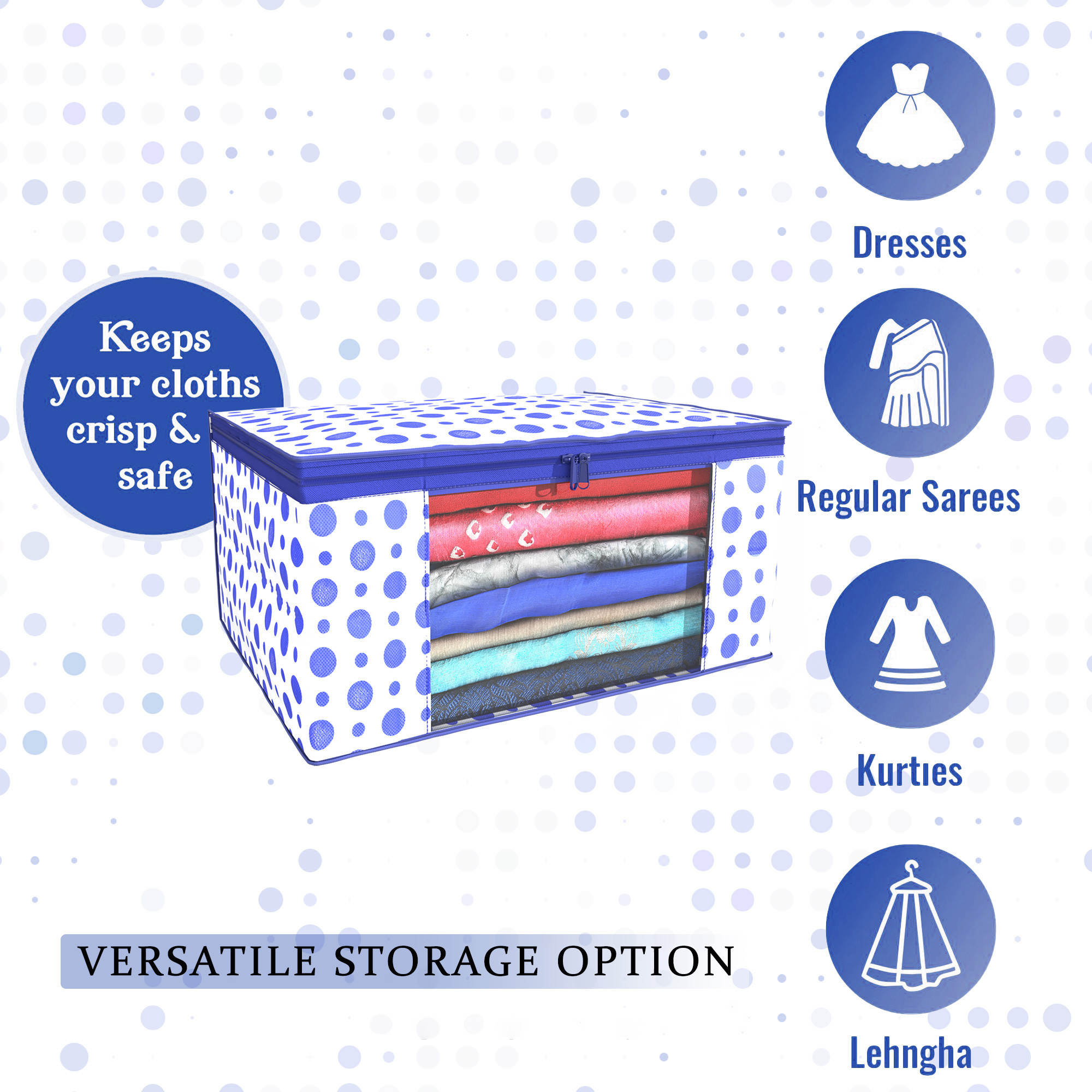 Kuber Industries  Saree Covers  Non-Woven Saree Bags  Clothes Bag for Women  Foldable Storage Bag for Almirah  Wardrobe Polka Dot Sari Cover Bags  Blue