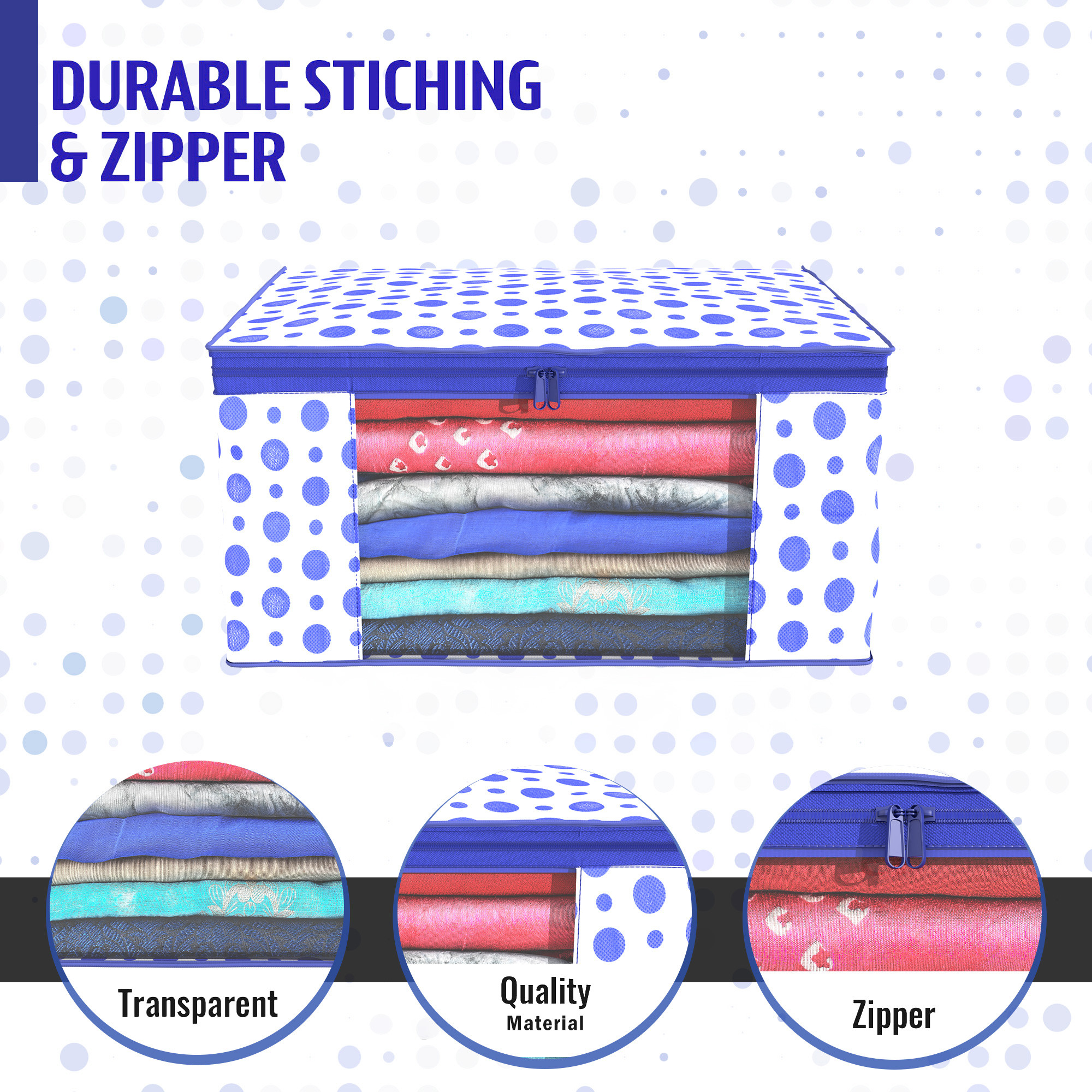 Kuber Industries  Saree Covers  Non-Woven Saree Bags  Clothes Bag for Women  Foldable Storage Bag for Almirah  Wardrobe Polka Dot Sari Cover Bags  Blue