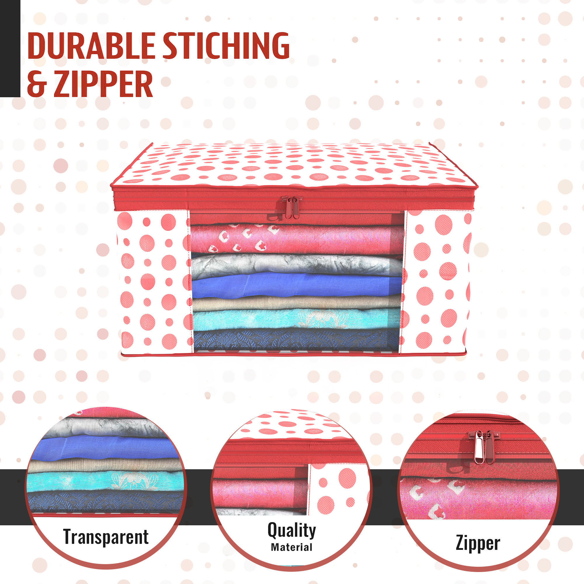 Kuber Industries  Saree Covers  Non-Woven Saree Bags  Clothes Bag for Women  Foldable Storage Bag for Almirah  Wardrobe Polka Dot Sari Cover Bags  Red