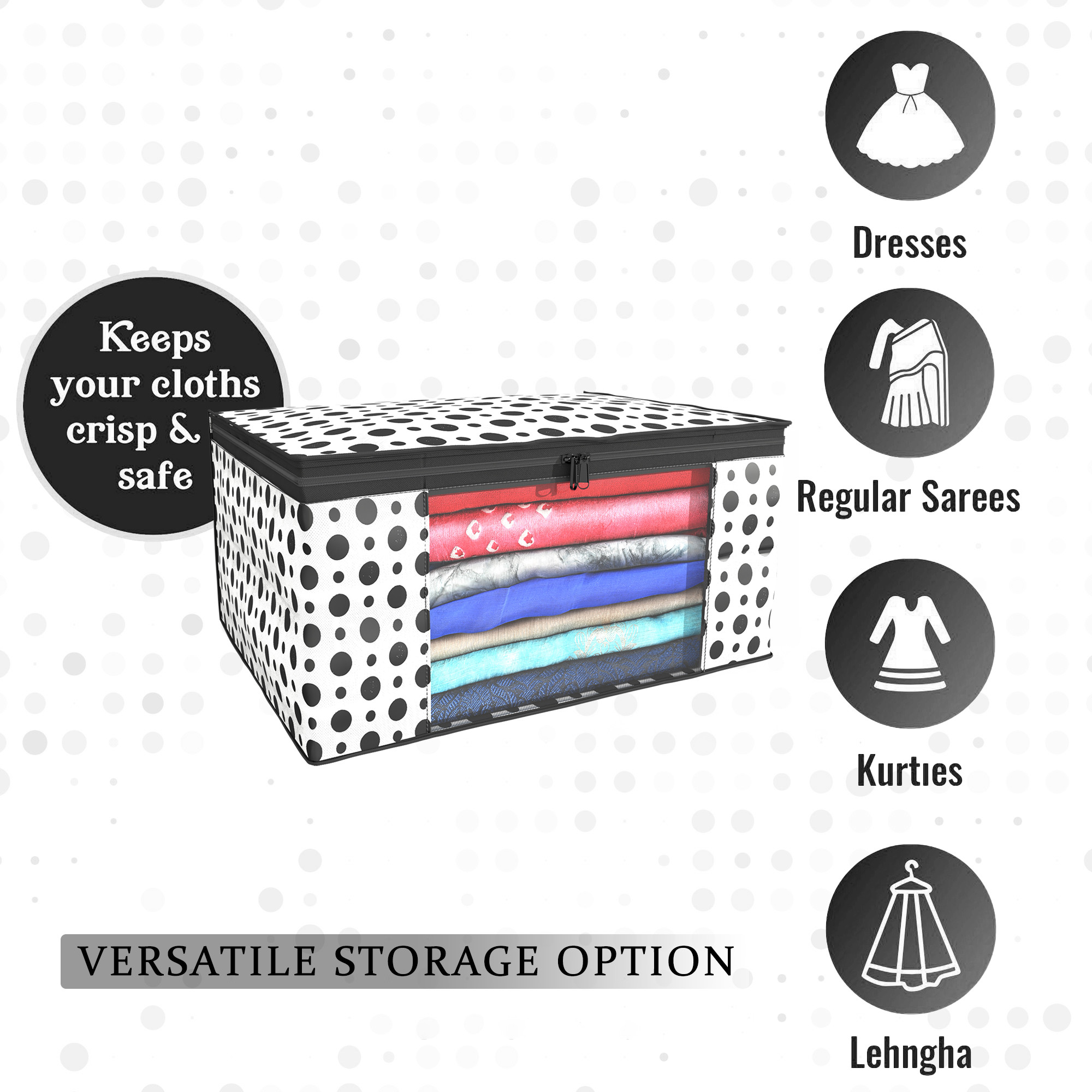 Kuber Industries  Saree Covers  Non-Woven Saree Bags  Clothes Bag for Women  Foldable Storage Bag for Almirah  Wardrobe Polka Dot Sari Cover Bags  White