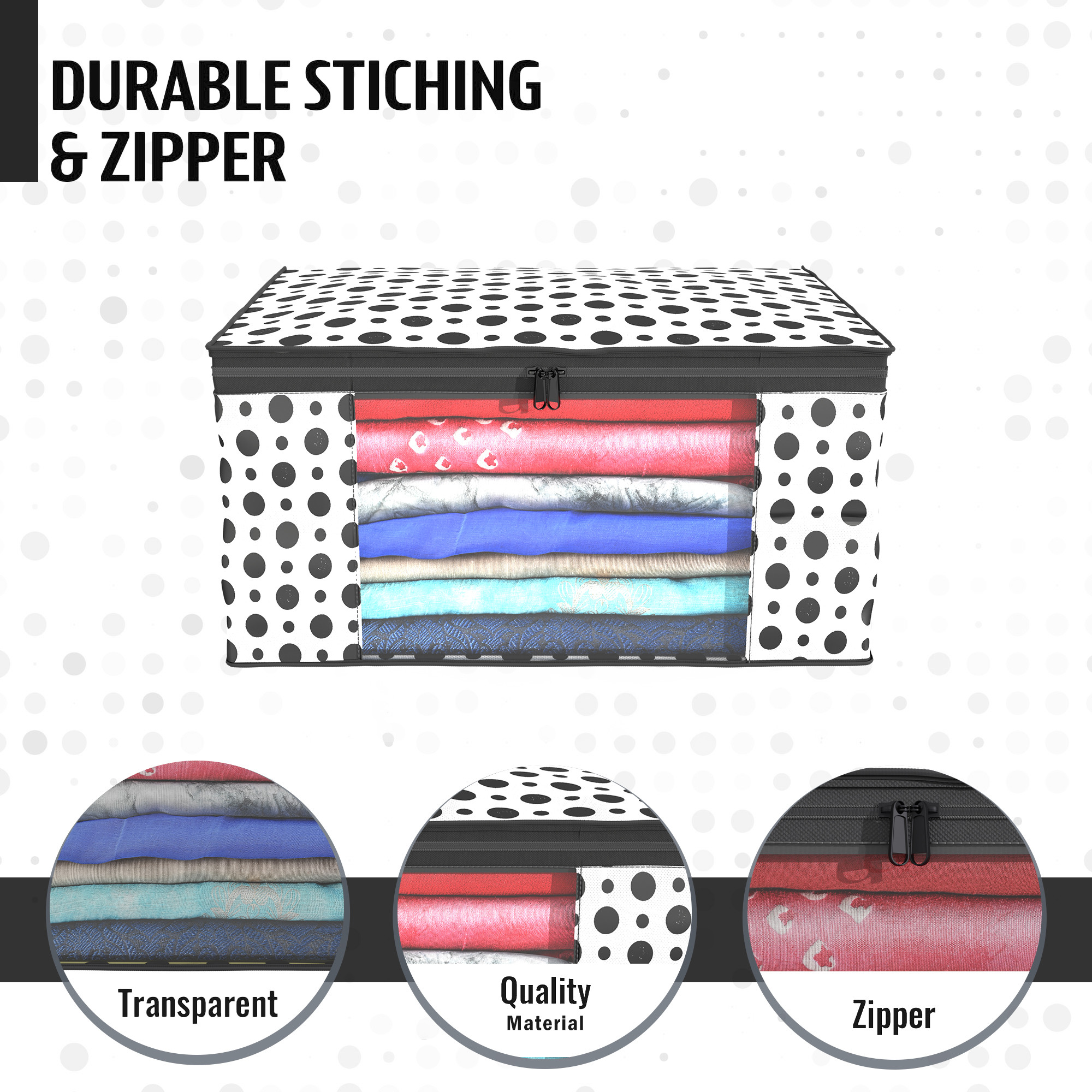 Kuber Industries  Saree Covers  Non-Woven Saree Bags  Clothes Bag for Women  Foldable Storage Bag for Almirah  Wardrobe Polka Dot Sari Cover Bags  White