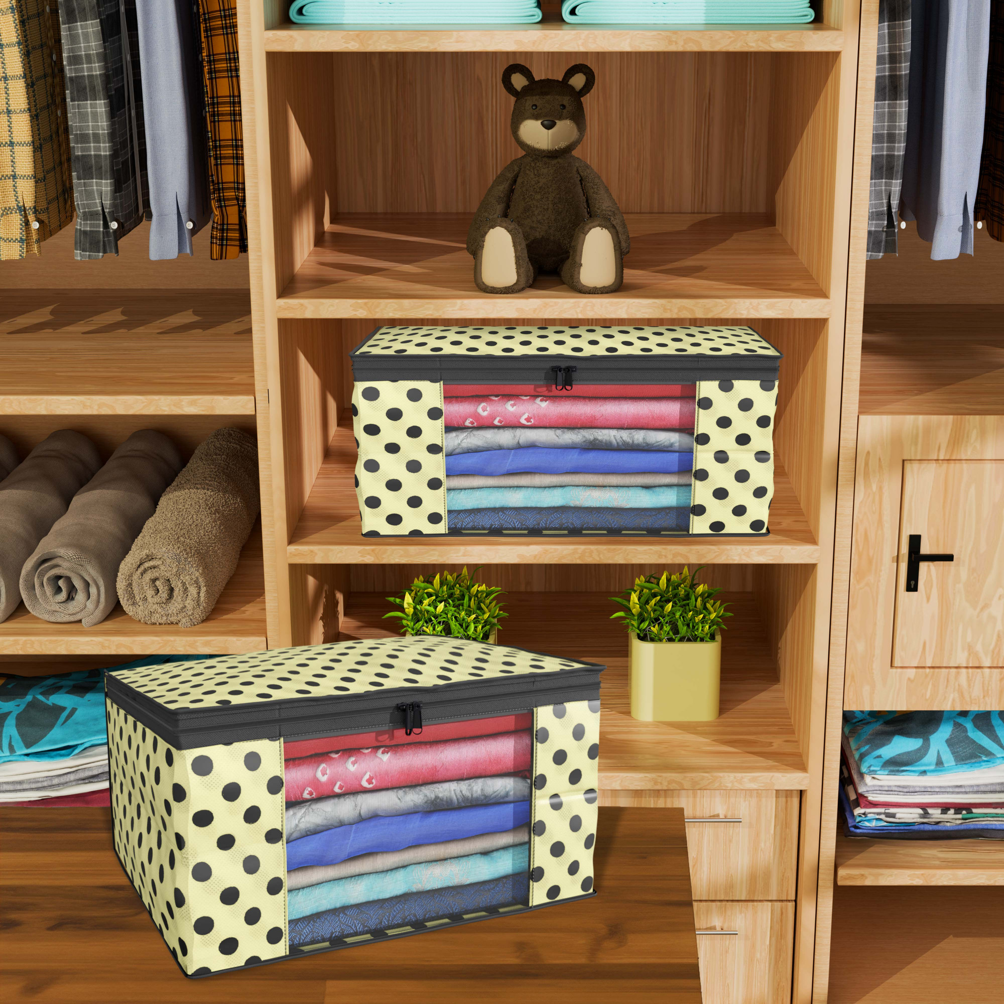 Kuber Industries  Saree Covers  Non-Woven Saree Bags  Clothes Bag for Women  Foldable Storage Bag for Almirah  Wardrobe Polka Dot Sari Cover Bags  Cream