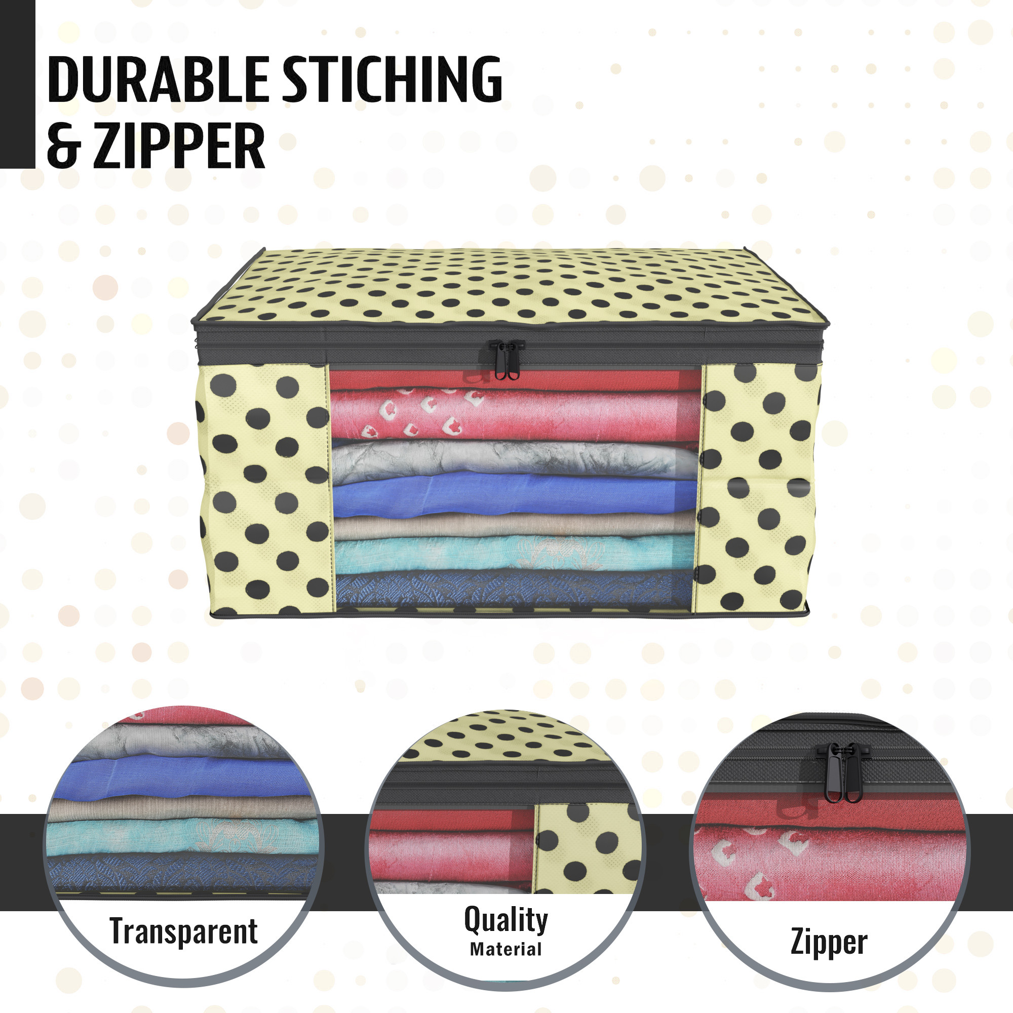 Kuber Industries  Saree Covers  Non-Woven Saree Bags  Clothes Bag for Women  Foldable Storage Bag for Almirah  Wardrobe Polka Dot Sari Cover Bags  Cream