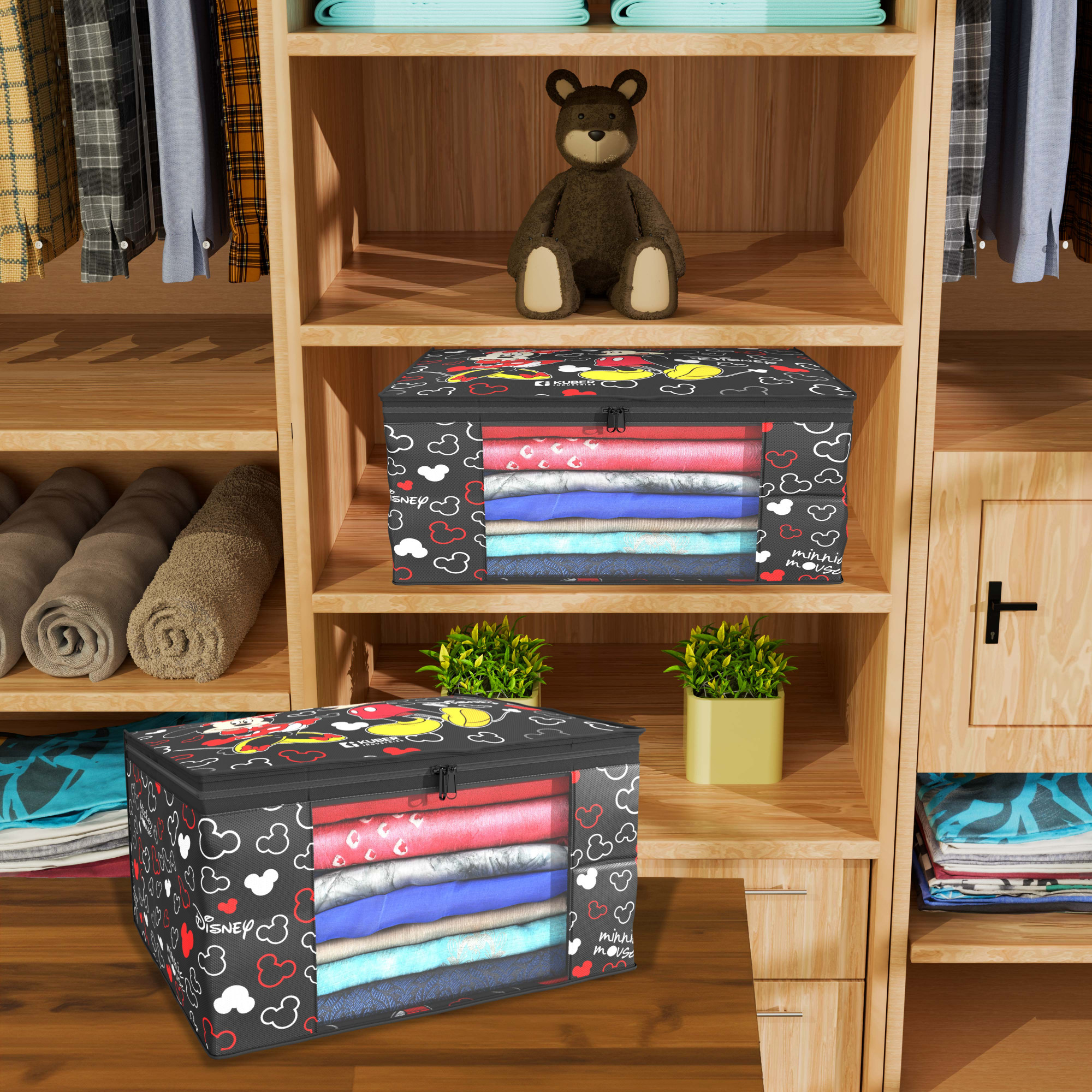 Kuber Industries  Saree Covers Disney Mickey Non-Woven Saree Bags  Clothes Bag for Women  Foldable Storage Bag for Almirah Wardrobe  Sari Cover Bags  Black