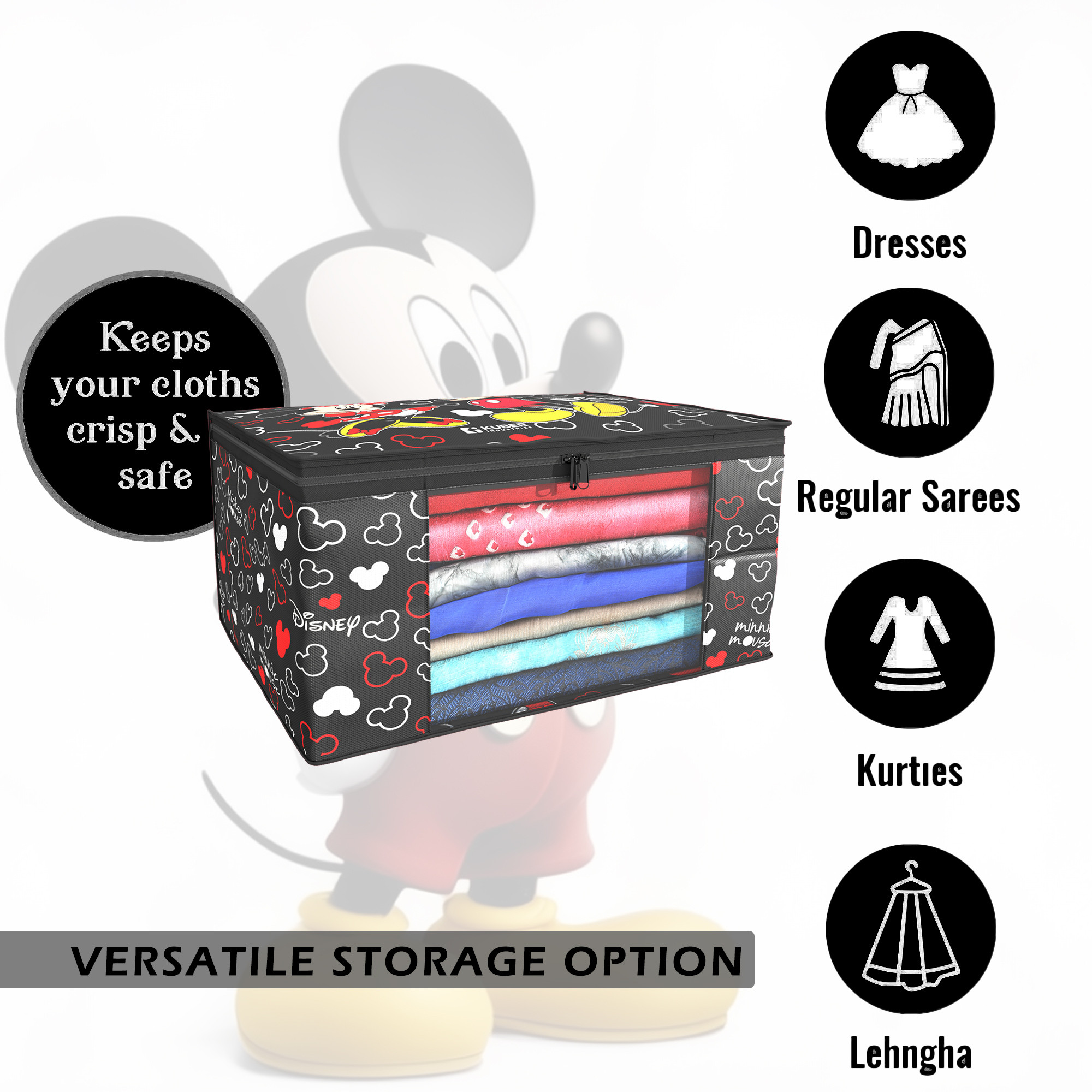 Kuber Industries  Saree Covers Disney Mickey Non-Woven Saree Bags  Clothes Bag for Women  Foldable Storage Bag for Almirah Wardrobe  Sari Cover Bags  Black