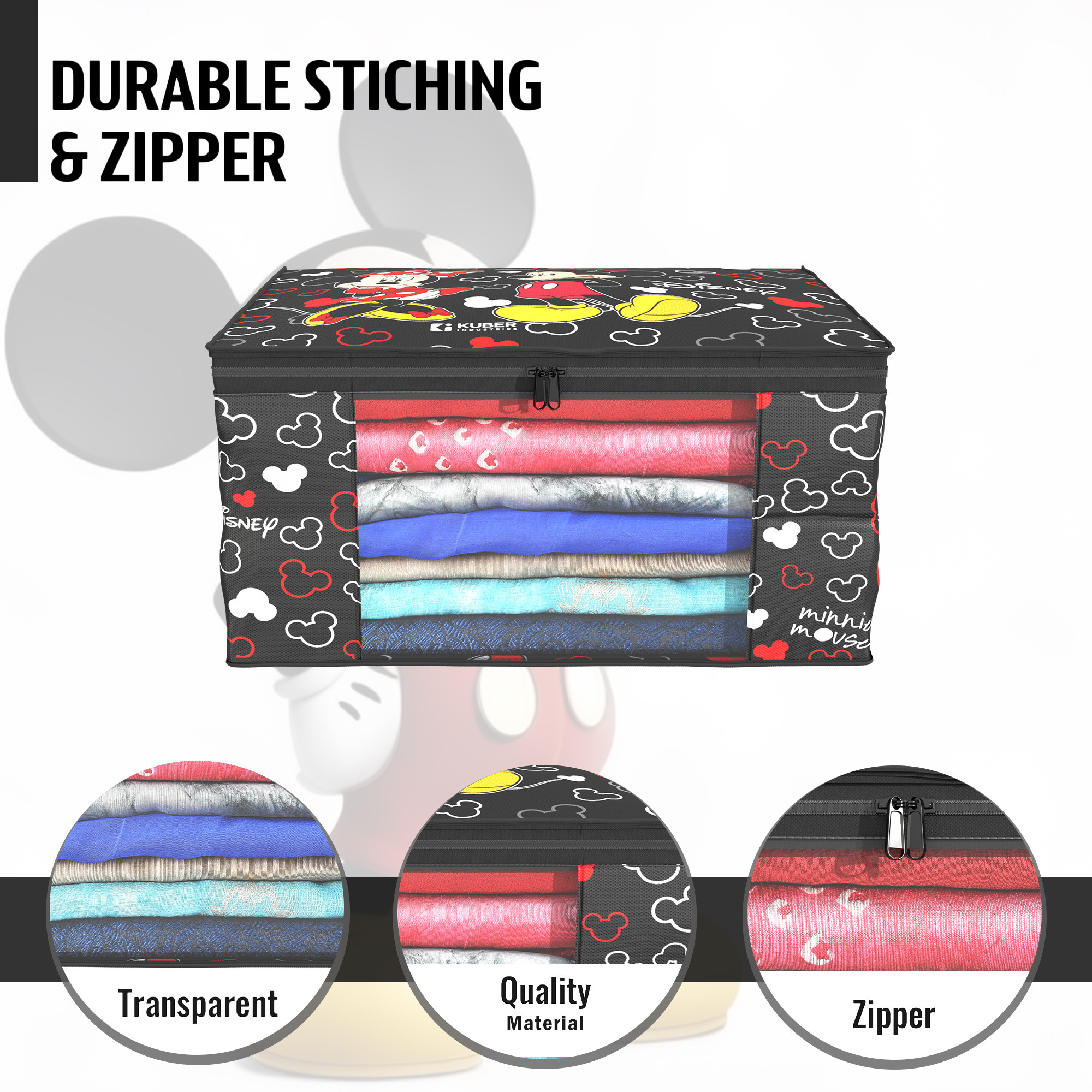 Kuber Industries  Saree Covers Disney Mickey Non-Woven Saree Bags  Clothes Bag for Women  Foldable Storage Bag for Almirah Wardrobe  Sari Cover Bags  Black