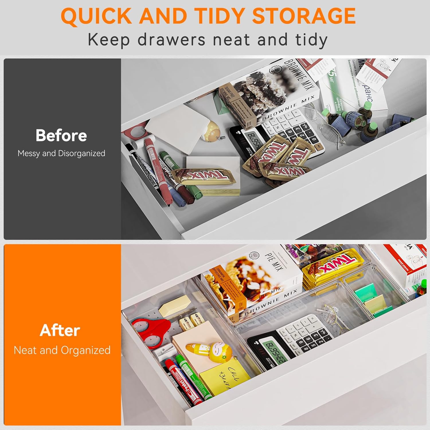 Kuber Industries  Set Multi-Purpose Transparent Drawer Organizers  Plastic Trays for Storage Kitchen  Aesthetic Dressing Table Organisers for Cosmetics Makeup  Stationery  Transparent