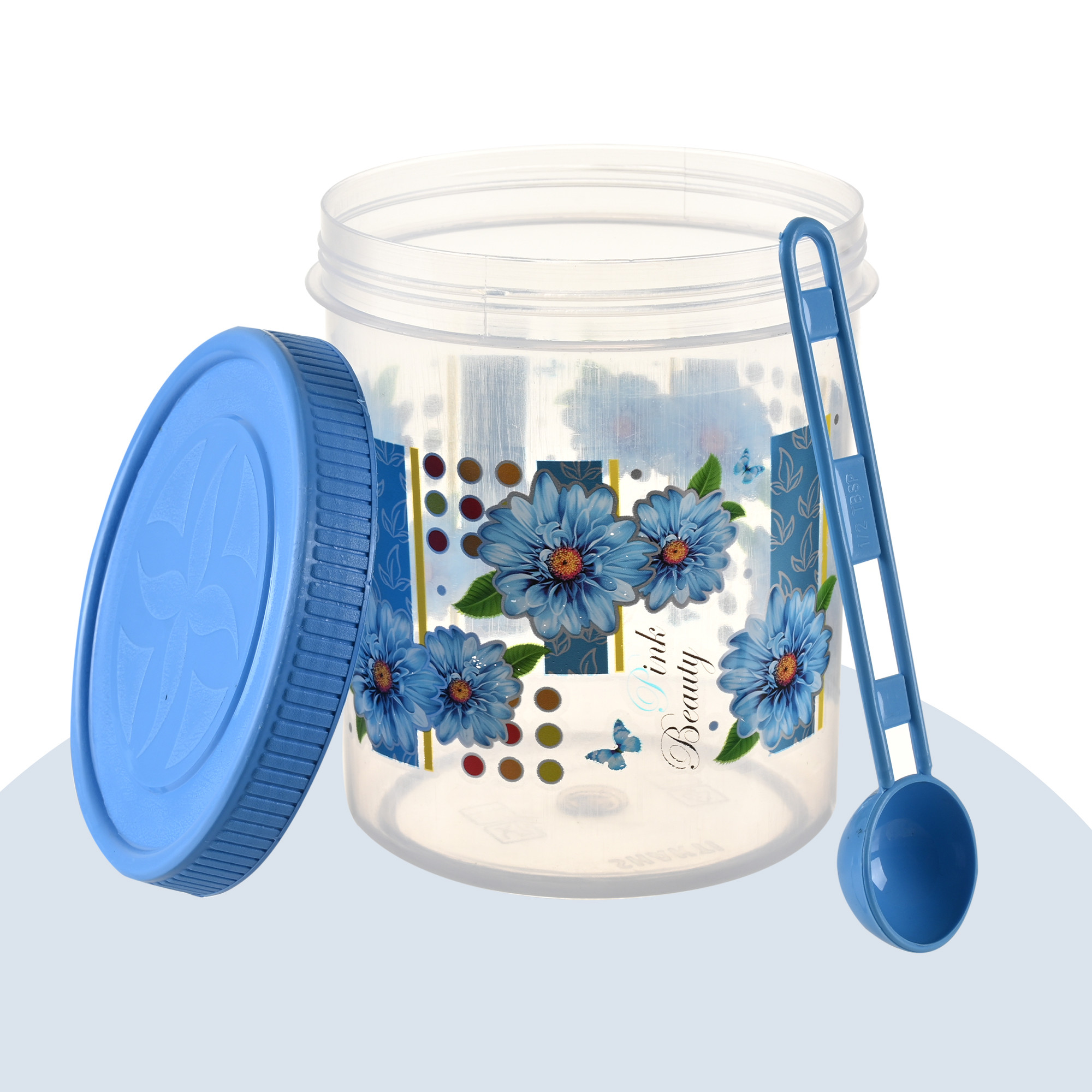 Kuber Industries  Set of 3  Storage Containers  1000 ML Plastic Kitchen Container for Rice Cereals Snacks Dry Fruits  Kitchen Jar with Spoon  Masala Box for Kitchen  Spice Boxes  Blue