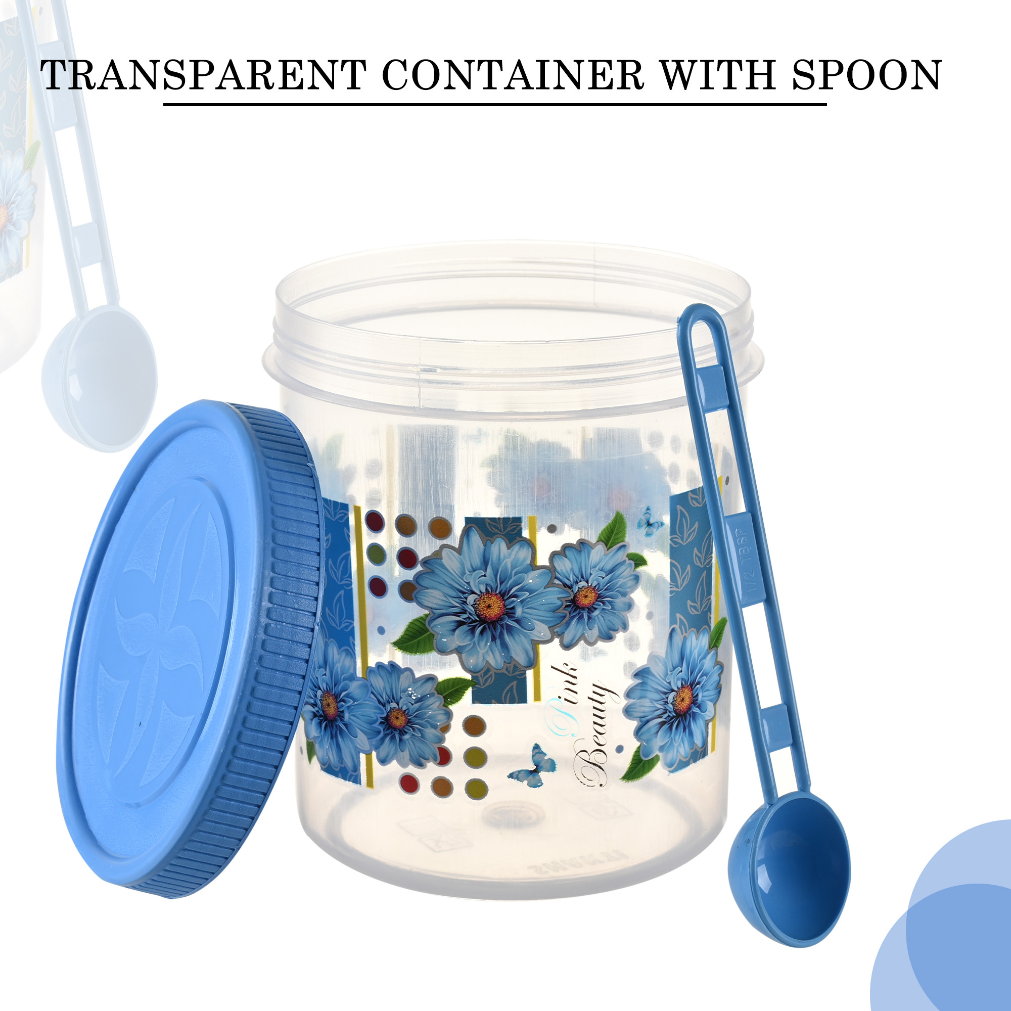 Kuber Industries  Set of 3  Storage Containers  1000 ML Plastic Kitchen Container for Rice Cereals Snacks Dry Fruits  Kitchen Jar with Spoon  Masala Box for Kitchen  Spice Boxes  Blue