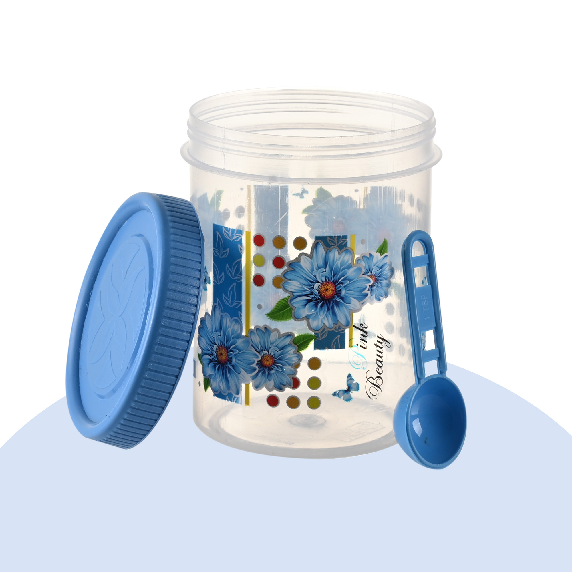 Kuber Industries  Set of 3  Storage Containers  500 ML Plastic Kitchen Container for Rice Cereals Snacks Dry Fruits  Kitchen Jar with Spoon  Masala Box for Kitchen  Spice Boxes  Blue