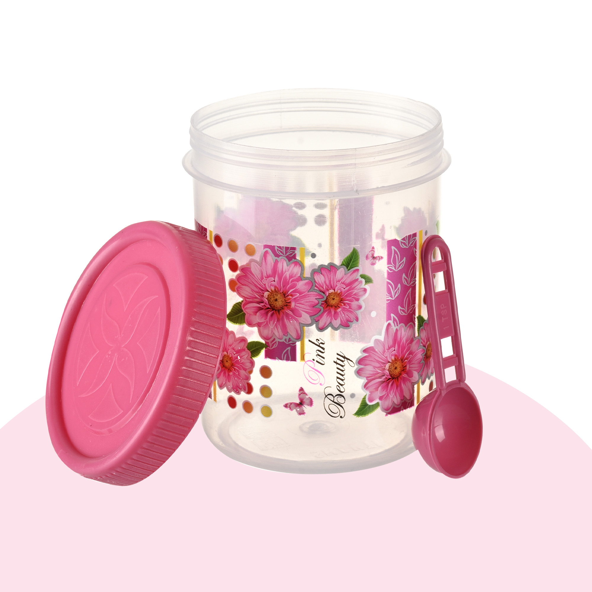 Kuber Industries  Set of 3  Storage Containers  500 ML Plastic Kitchen Container for Rice Cereals Snacks Dry Fruits  Kitchen Jar with Spoon  Masala Box for Kitchen  Spice Boxes  Pink