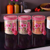 Set of 3 Storage Containers | 500 ML Plastic Kitchen Container for Rice, Cereals, Snacks, Dry Fruits | Kitchen Jar with Spoon | Masala Box for Kitchen | Spice Boxes | Pink