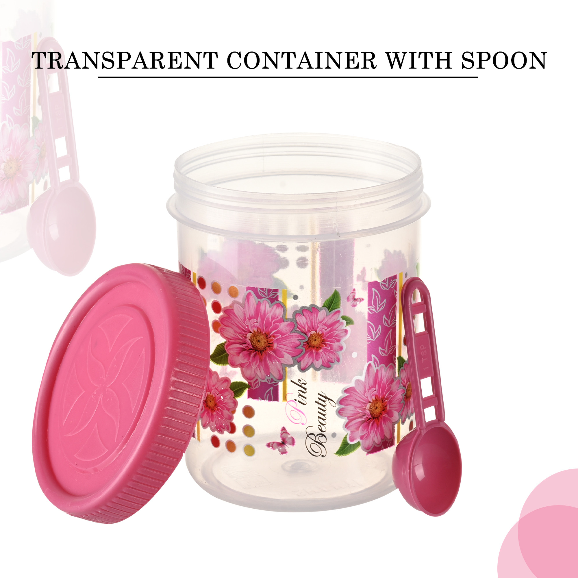 Kuber Industries  Set of 3  Storage Containers  500 ML Plastic Kitchen Container for Rice Cereals Snacks Dry Fruits  Kitchen Jar with Spoon  Masala Box for Kitchen  Spice Boxes  Pink