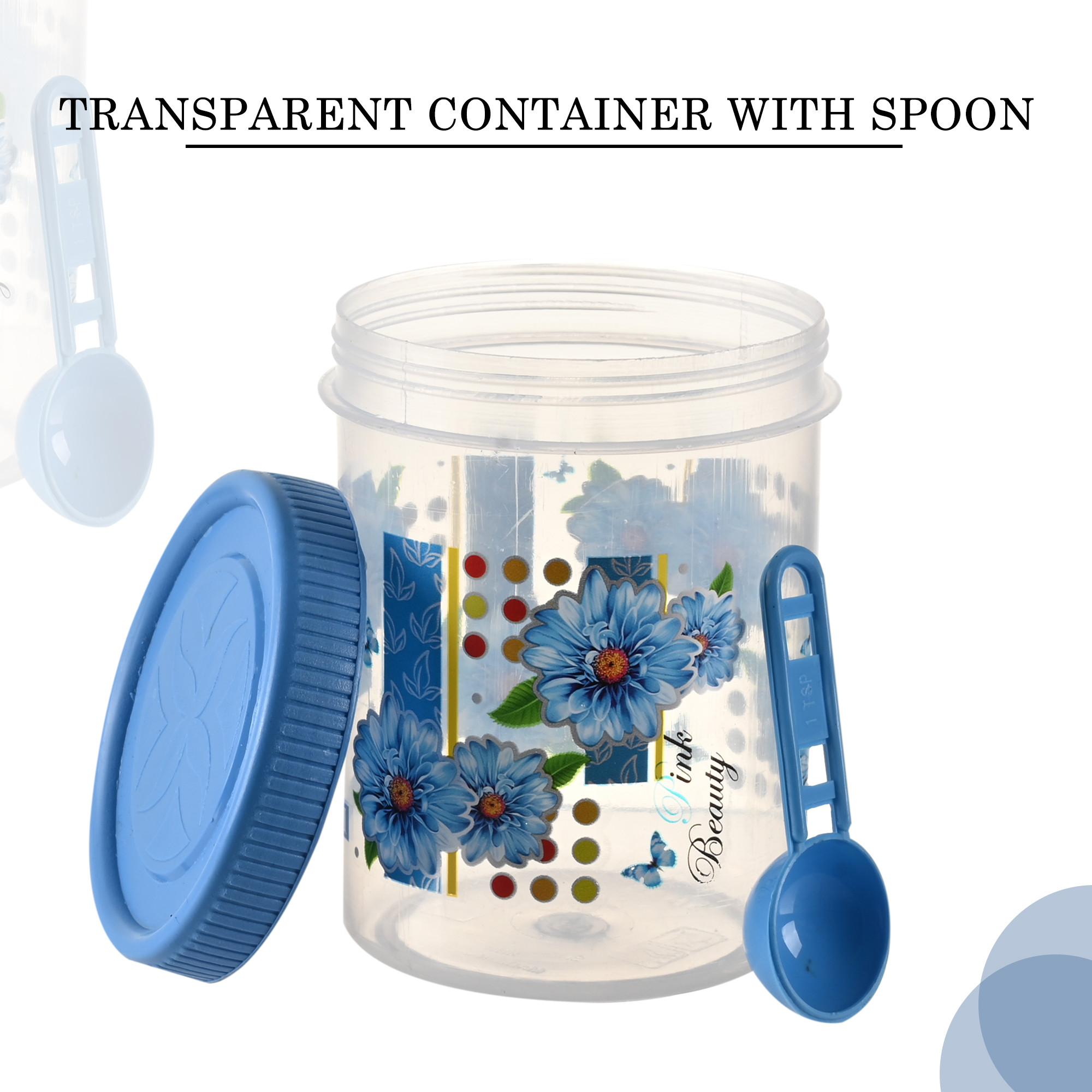 Kuber Industries  Set of 3  Storage Containers  500 ML Plastic Kitchen Container for Rice Cereals Snacks Dry Fruits  Kitchen Jar with Spoon  Masala Box for Kitchen  Spice Boxes  Blue