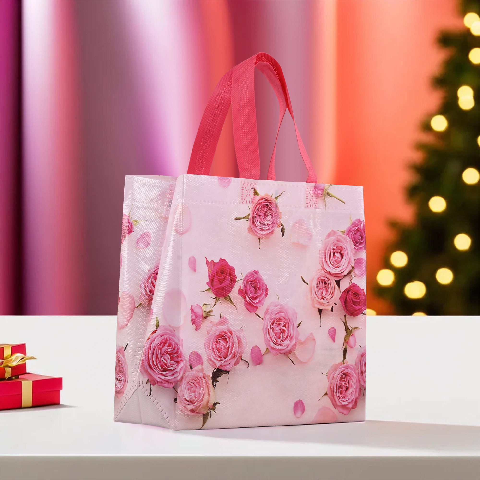 Kuber Industries  Shopping Bags  PVC Lunch Handbags  Reusable Bags for Shopping-Lunch-Grocery-Vegetables  Multi-Purpose Shopping Bags  Gulab Carry Bags  Pink