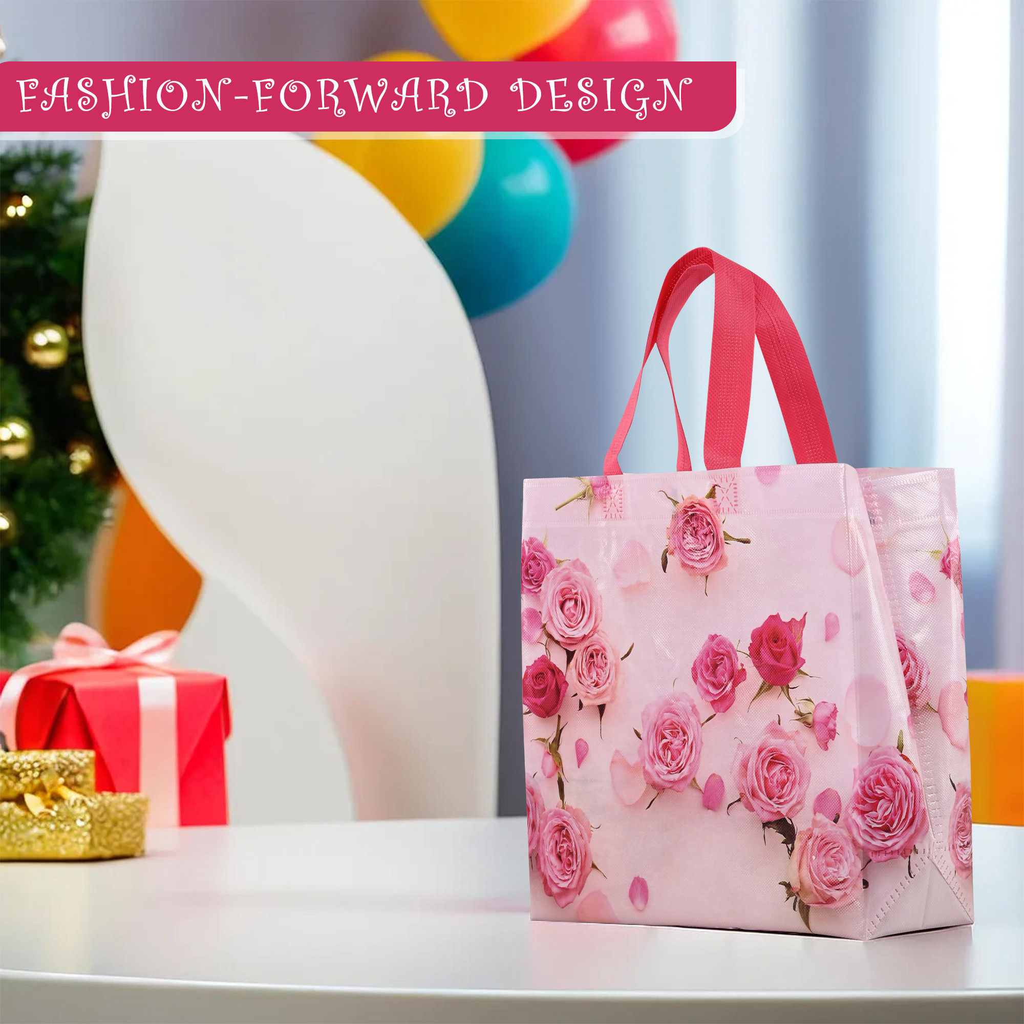 Kuber Industries  Shopping Bags  PVC Lunch Handbags  Reusable Bags for Shopping-Lunch-Grocery-Vegetables  Multi-Purpose Shopping Bags  Gulab Carry Bags  Pink