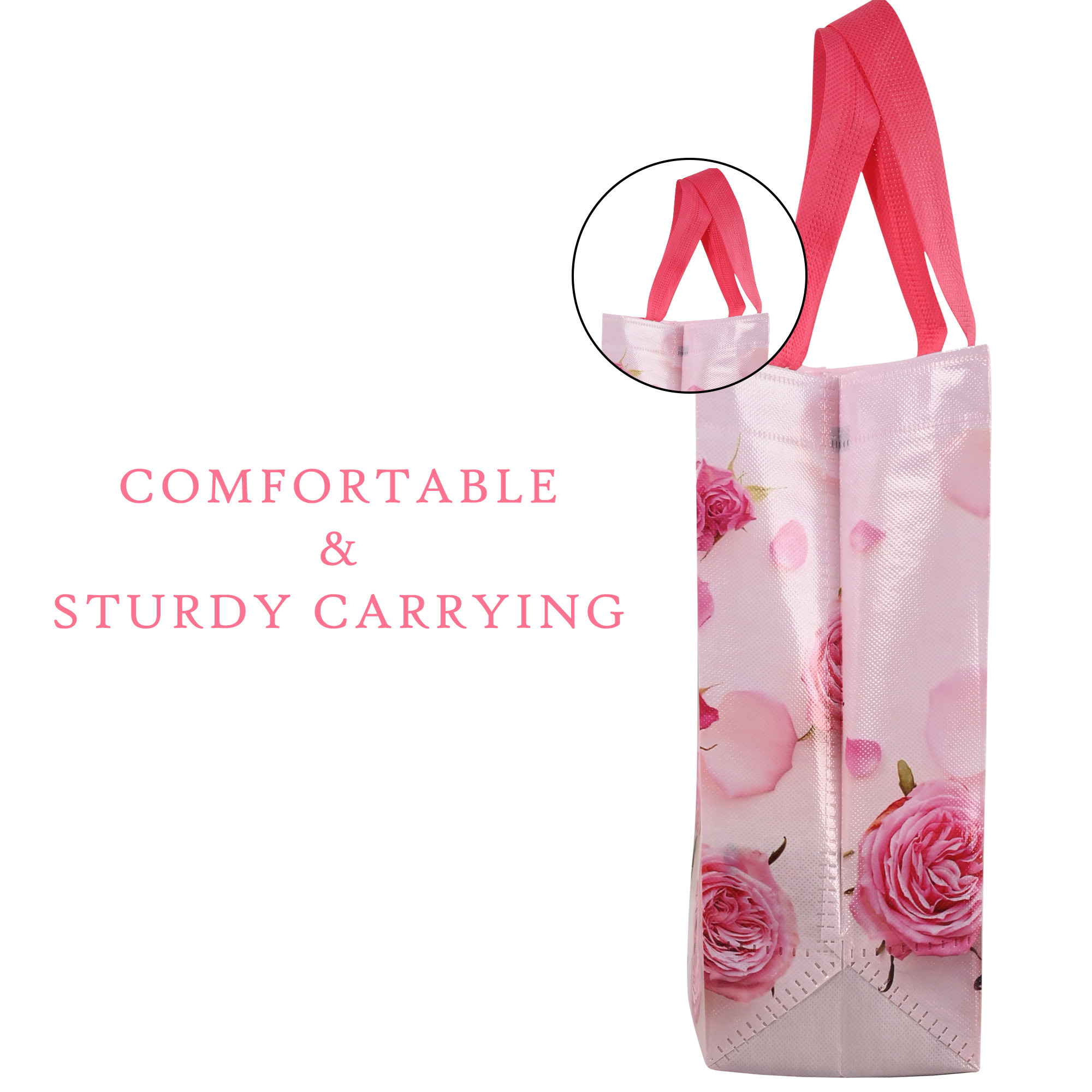 Kuber Industries  Shopping Bags  PVC Lunch Handbags  Reusable Bags for Shopping-Lunch-Grocery-Vegetables  Multi-Purpose Shopping Bags  Gulab Carry Bags  Pink