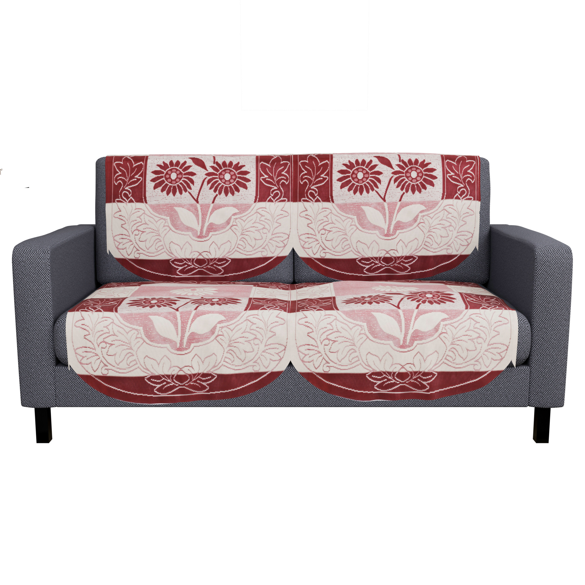Kuber Industries  Sofa Set Cover  Sofa Slipcover Protector for Home Living Room Hall  Office Couch  Flower Strips- Red  Cream