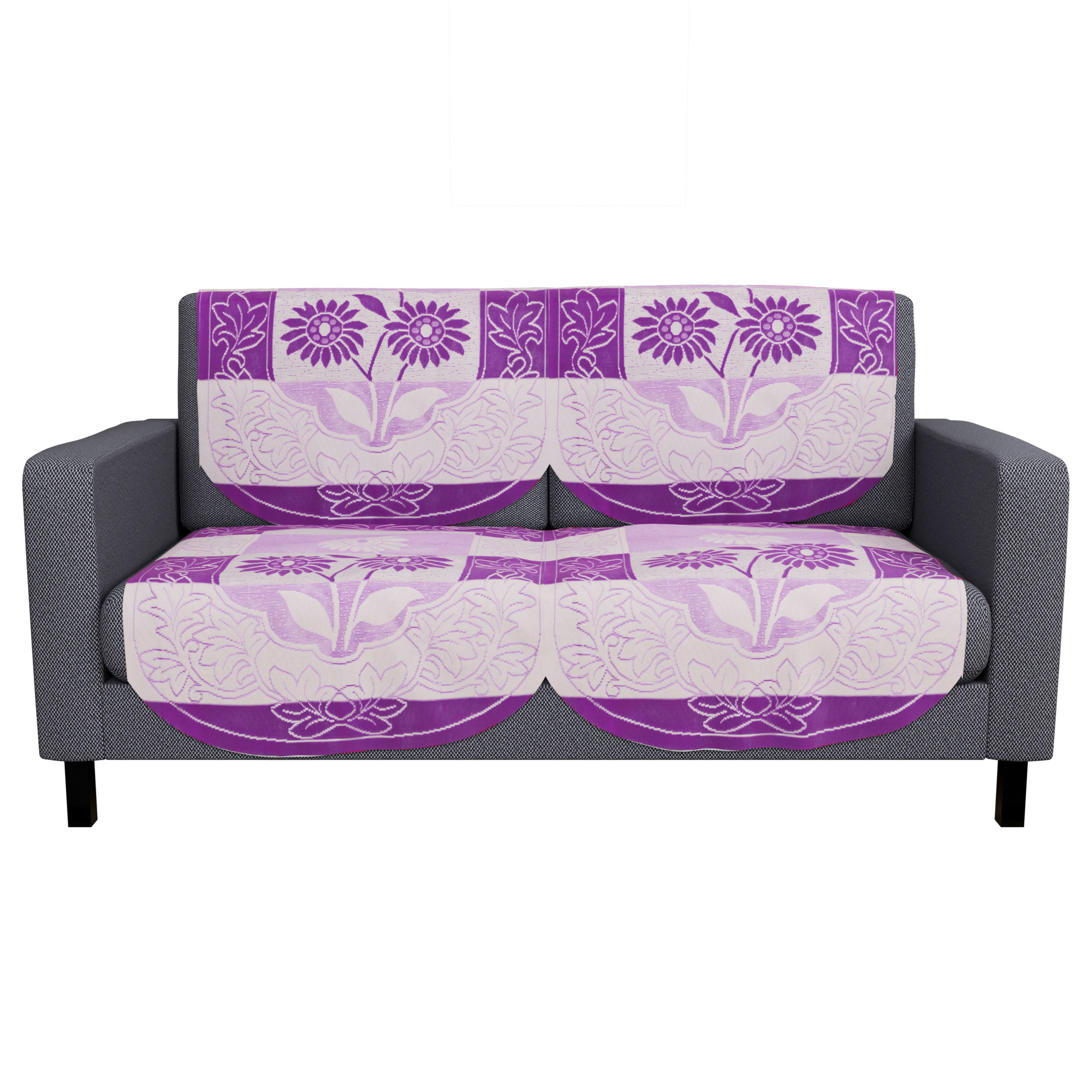 Kuber Industries  Sofa Set Cover  Sofa Slipcover Protector for Home Living Room Hall  Office Couch  Flower Strips- Purple