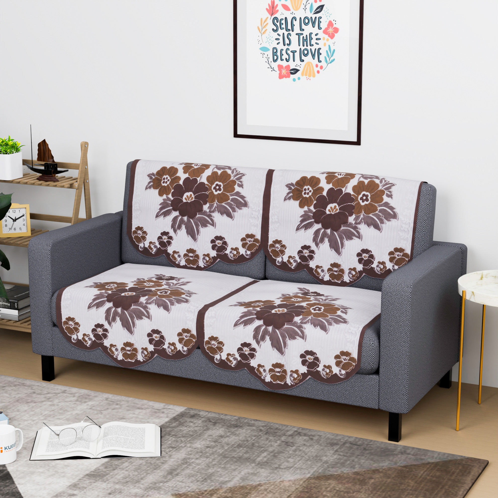 Kuber Industries  Sofa Set Cover  Sofa Slipcover Protector for Home Living Room Hall  Office Couch  Painting- White  Brown