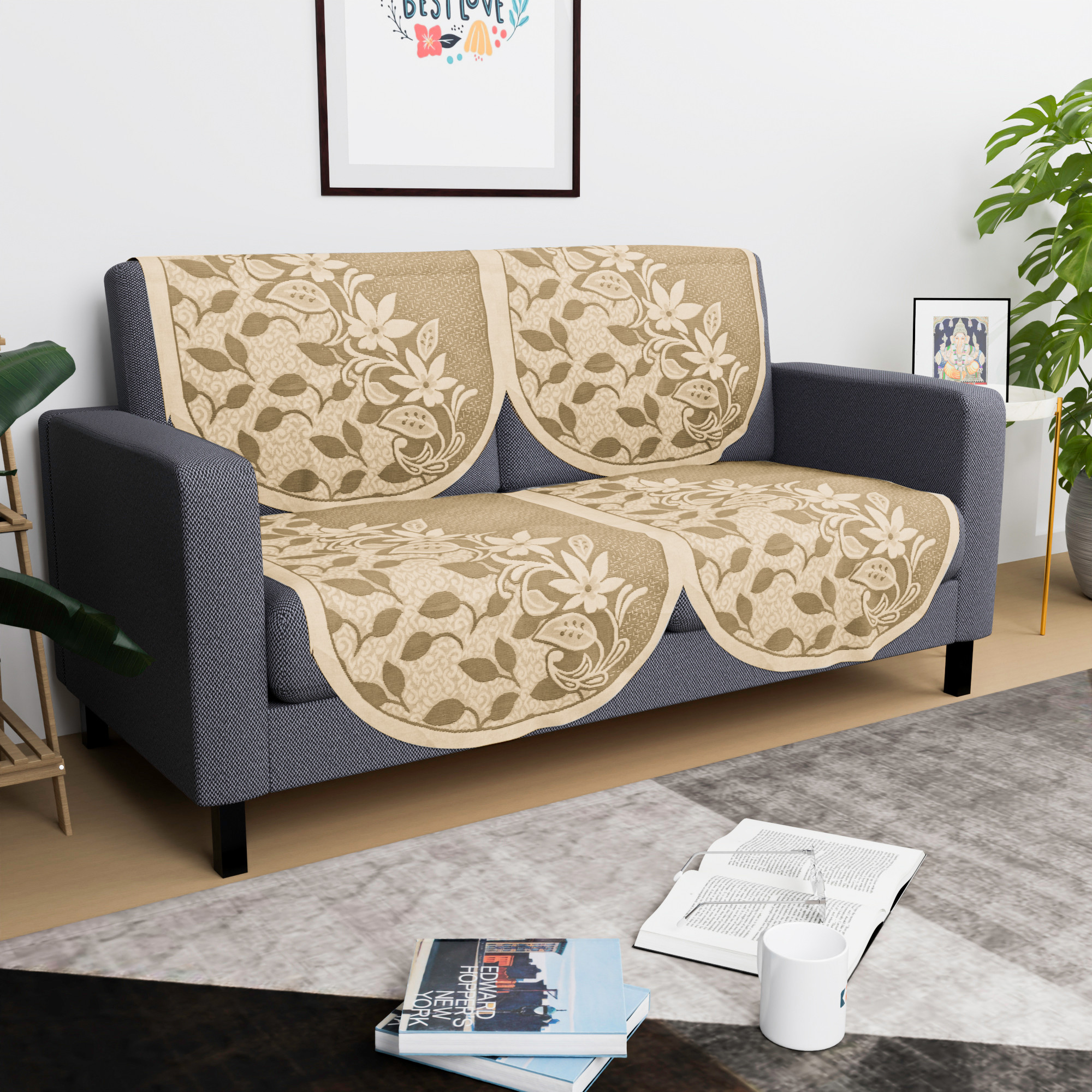 Kuber Industries  Sofa Set Cover  Sofa Slipcover Protector for Home Living Room Hall  Office Couch  S21 Flower Net - Grey