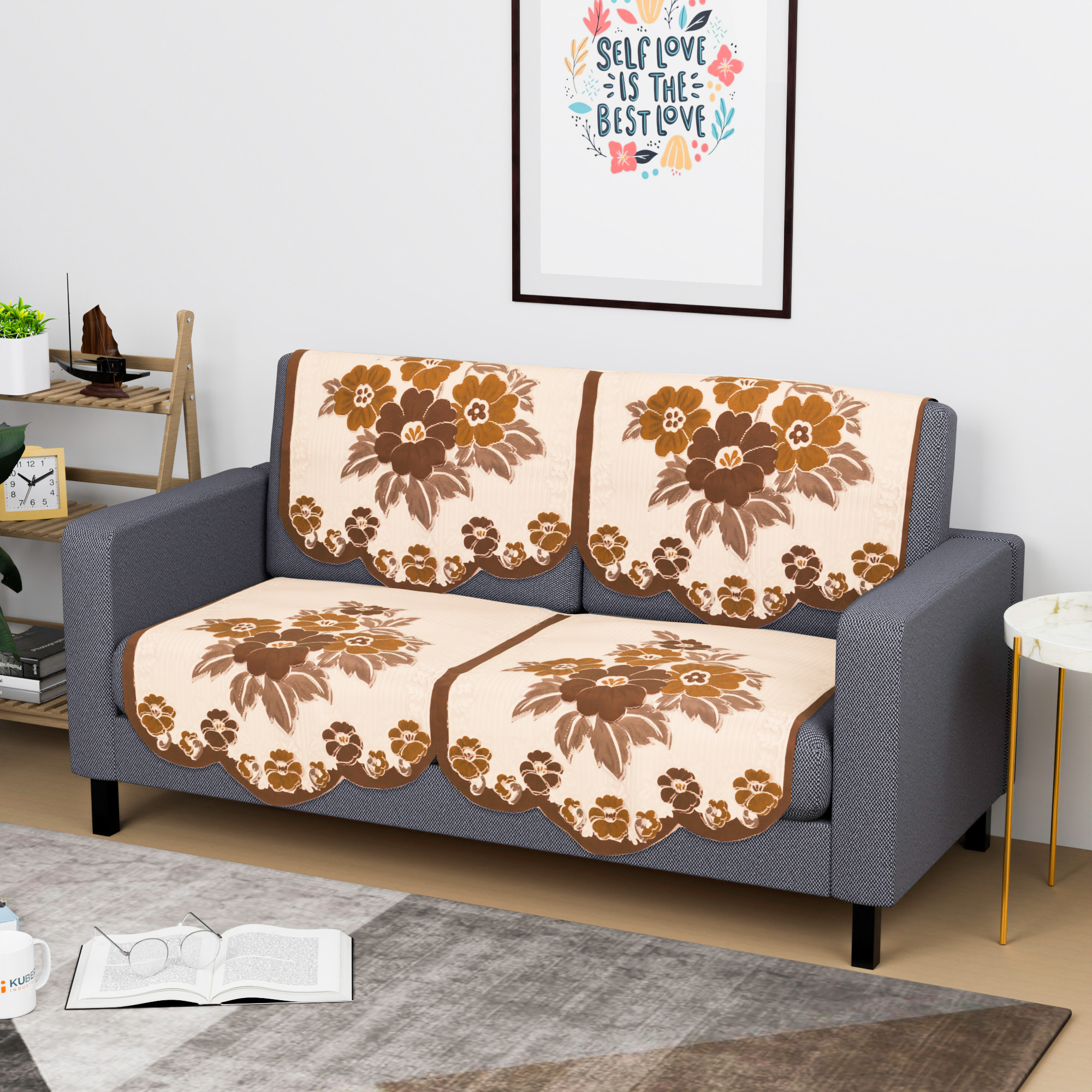Kuber Industries  Sofa Set Cover  Sofa Slipcover Protector for Home Living Room Hall  Office Couch  Painting- Cream  Brown