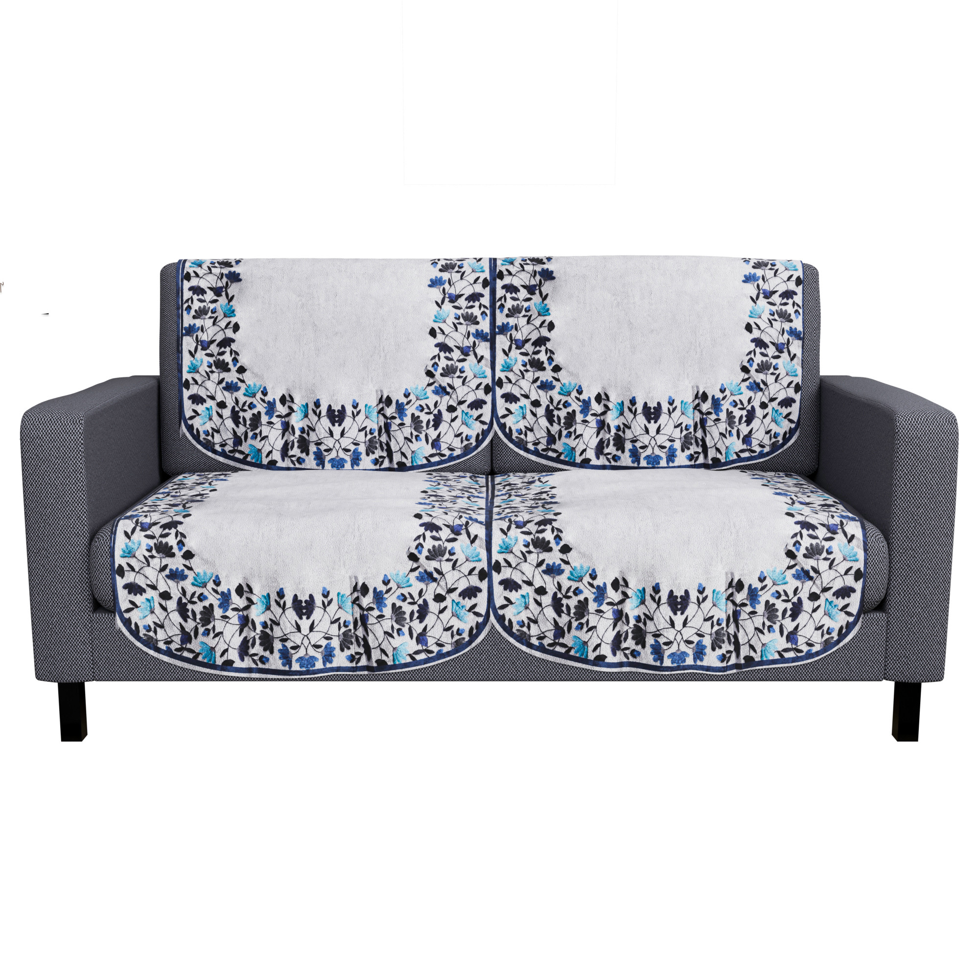 Kuber Industries  Sofa Set Cover  Sofa Slipcover Protector for Home Living Room Hall  Office Couch  Digital Leaf -Blue  Grey