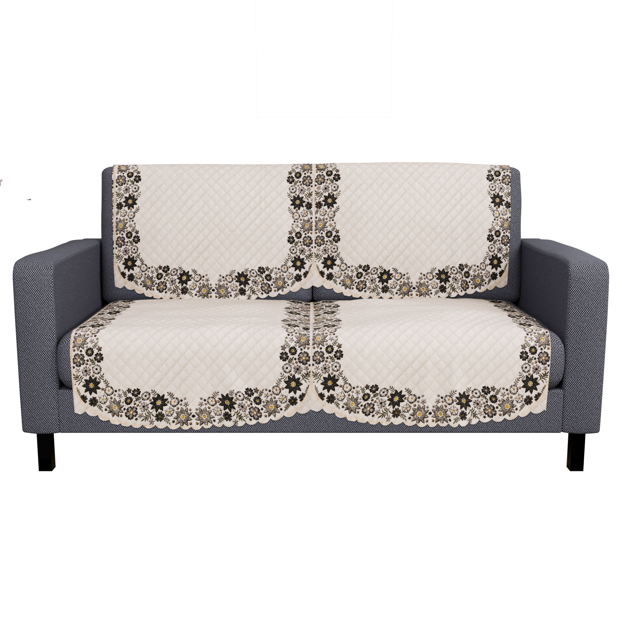 Kuber Industries  Sofa Set Cover  Sofa Slipcover Protector for Home Living Room Hall  Office Couch  Quilted Border Paiting - Cream