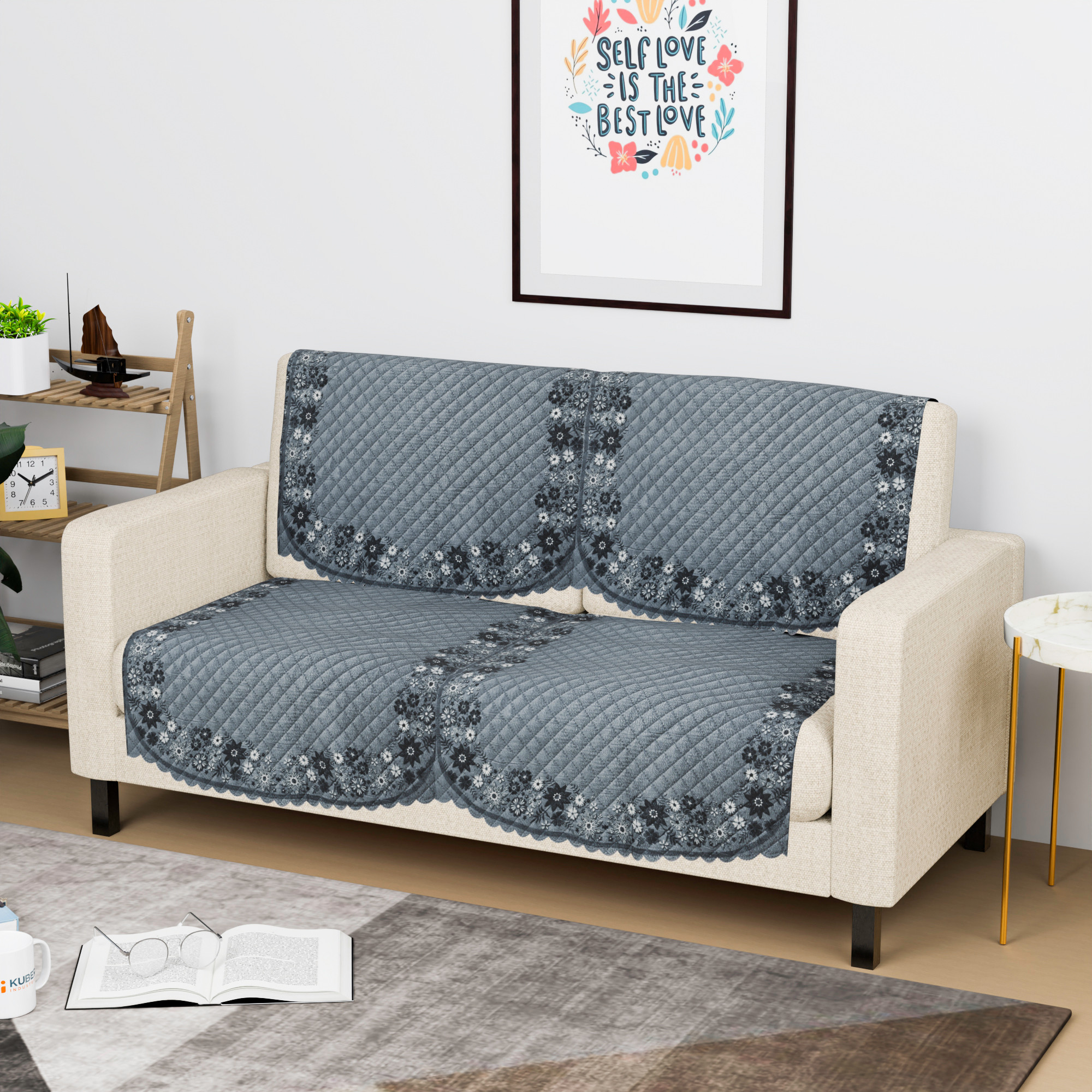 Kuber Industries  Sofa Set Cover  Sofa Slipcover Protector for Home Living Room Hall  Office Couch  Quilted Border Paiting - Grey