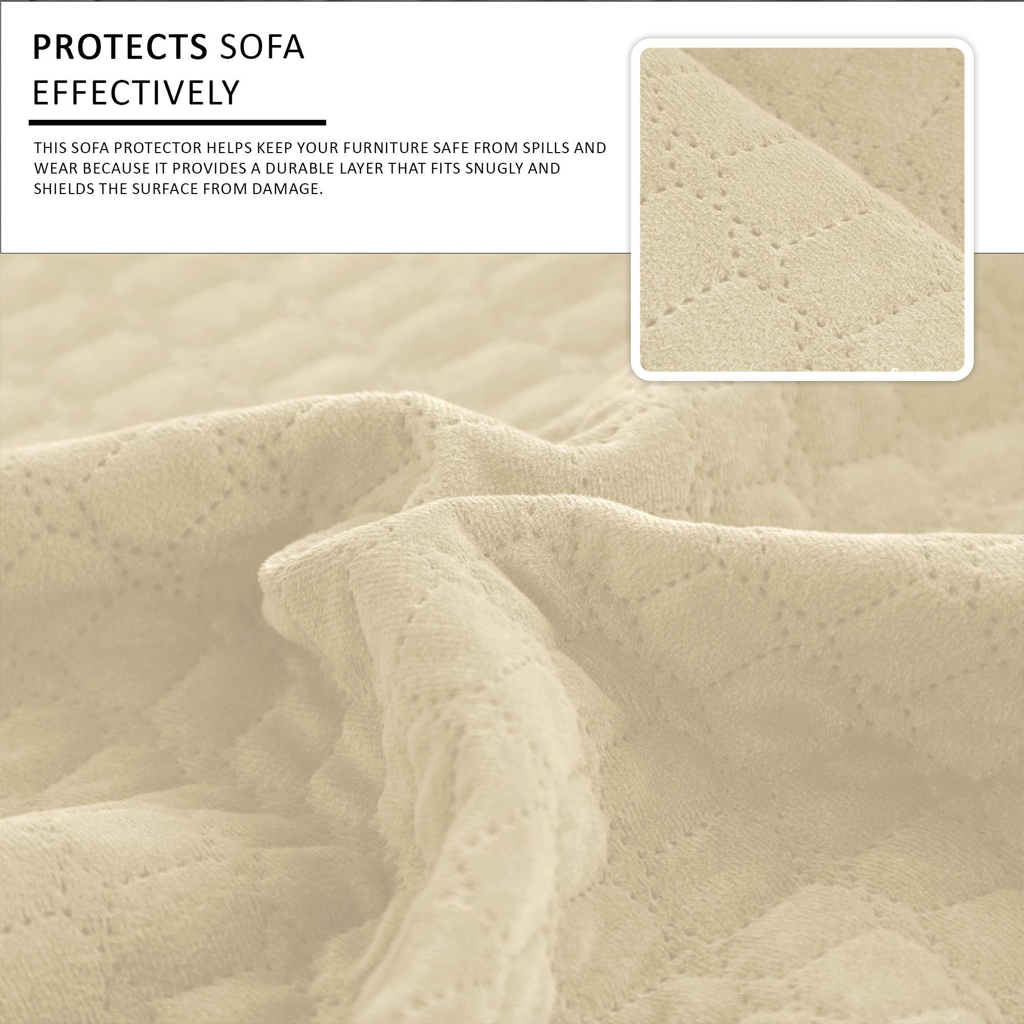 Kuber Industries  Soft Velvet Full Sofa Cover with Pocket Arms  Easy to Clean  Maintain Sofa SlipcoverCouch Protector Cloth with Sofa Hand Rest Cover for Living Room  Cream