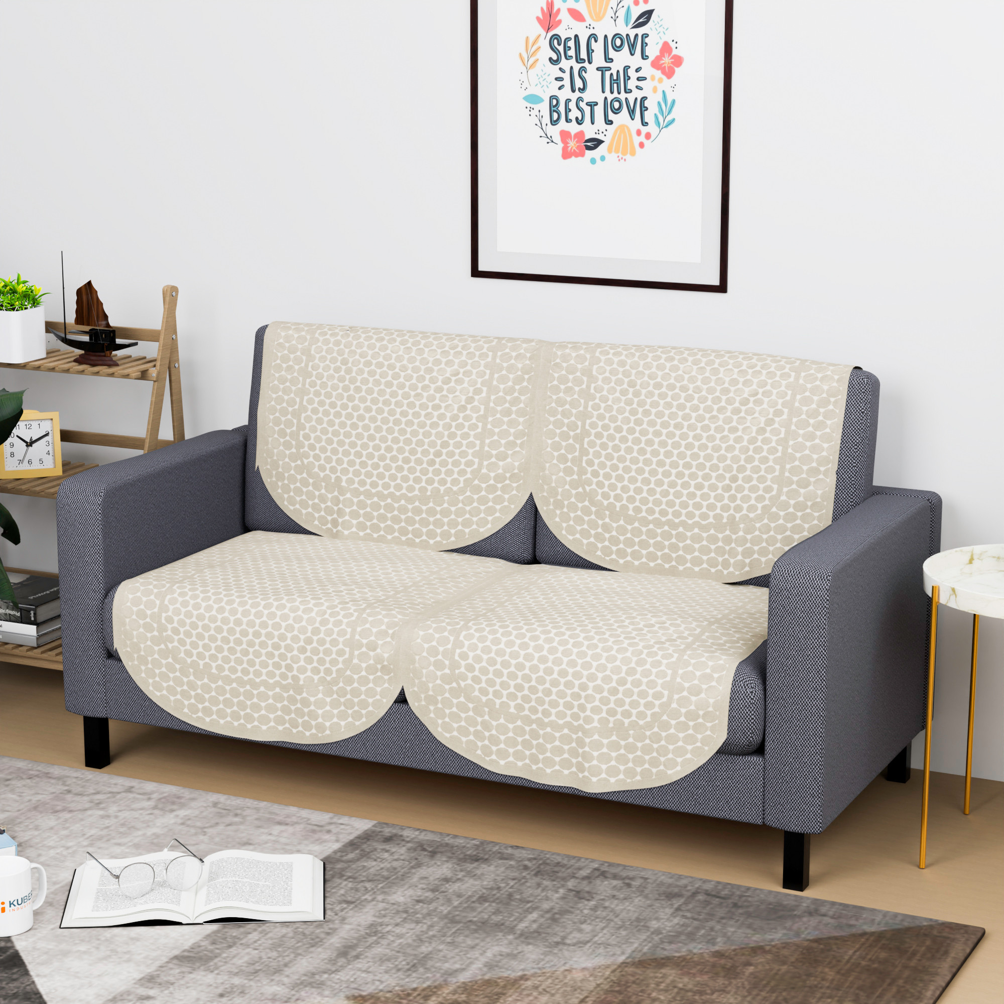 Kuber Industries  Stylish  Decorative Cotton Sofa Covers   Aesthetic Sofa ProtectorMat  Slipcover for Hall Living Room  Office  Polka Dot Design - Cream