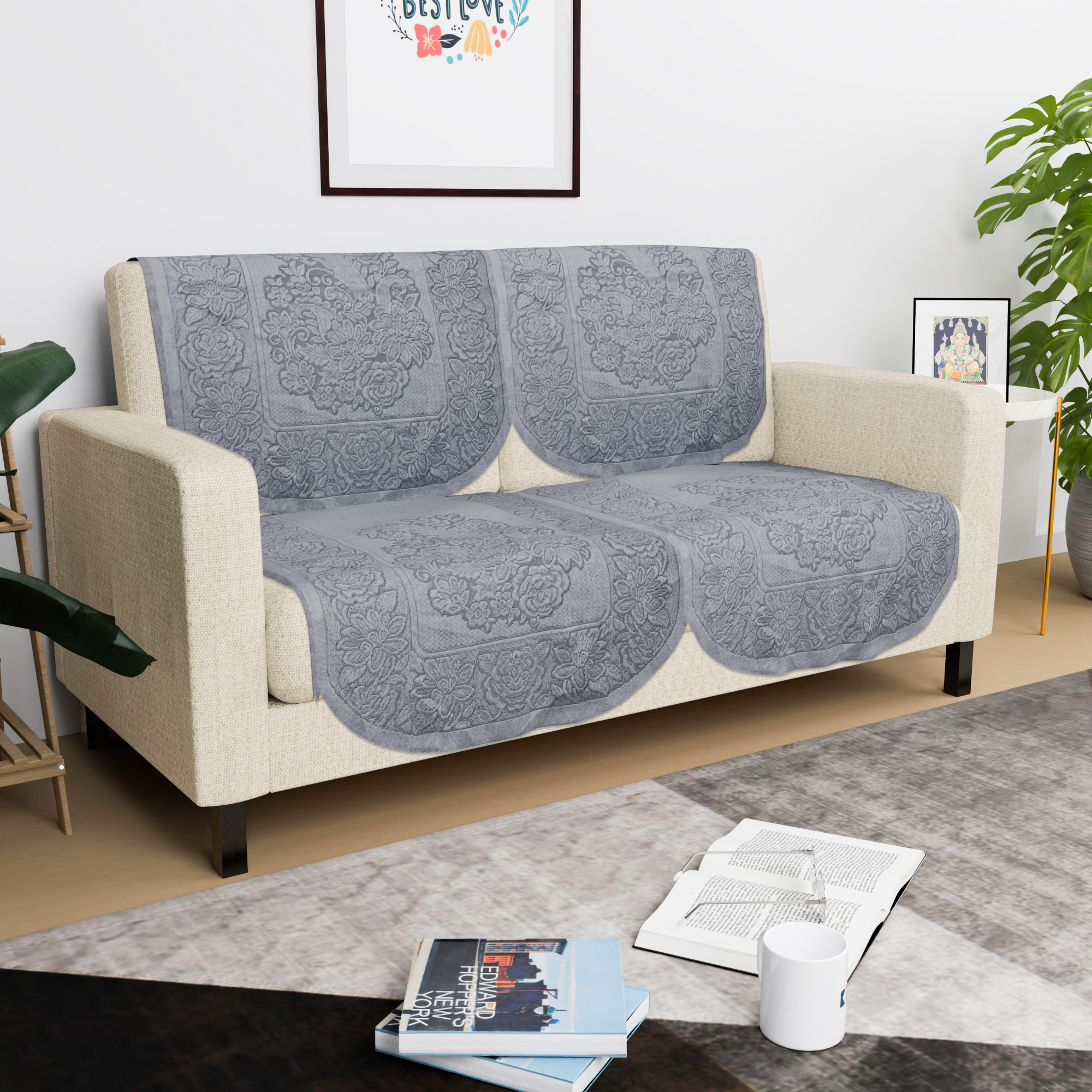 Kuber Industries  Stylish  Durable Cotton Sofa Covers   Aesthetic Sofa ProtectorMat  Slipcover for Hall Living Room  Office  Sunshine - Grey