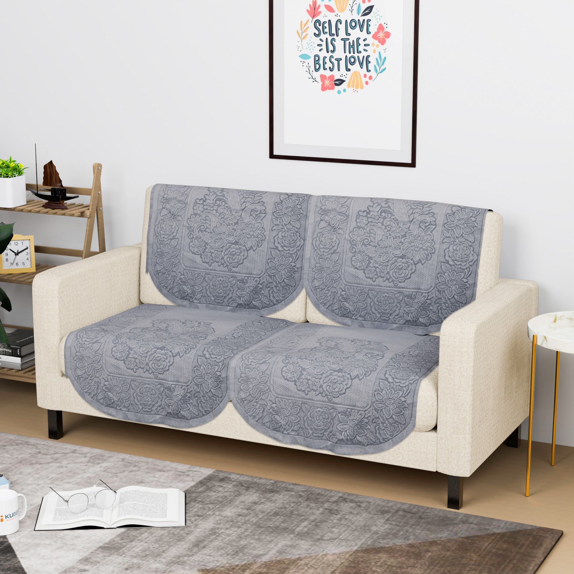 Kuber Industries  Stylish  Durable Cotton Sofa Covers   Aesthetic Sofa ProtectorMat  Slipcover for Hall Living Room  Office  Sunshine - Grey