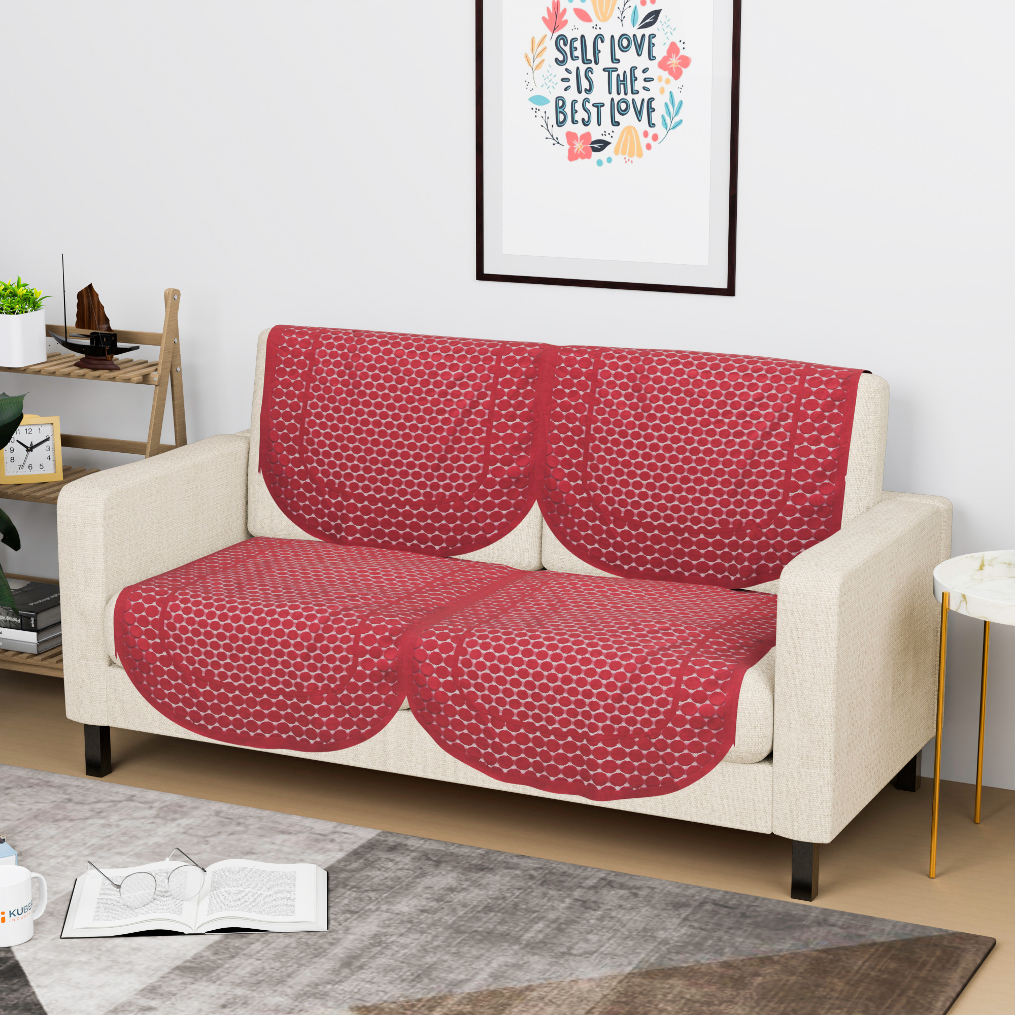 Kuber Industries  Stylish  Durable Cotton Sofa Covers   Aesthetic Sofa ProtectorMat  Slipcover for Hall Living Room  Office  Polka Dot Design - Maroon