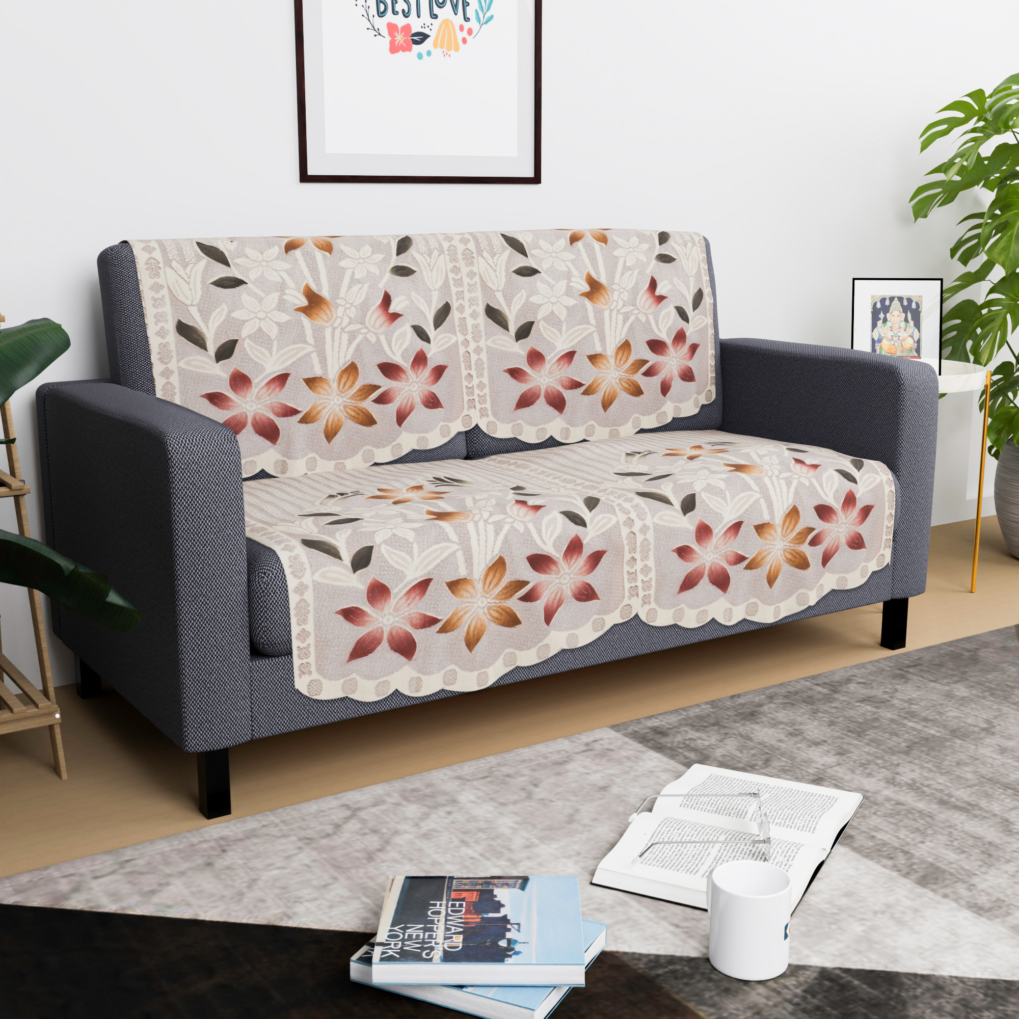 Kuber Industries  Stylish  Durable Cotton Sofa Covers   Washable Sofa ProtectorMat  Slipcover for Hall Living Room  Office  Brown Printed Lining